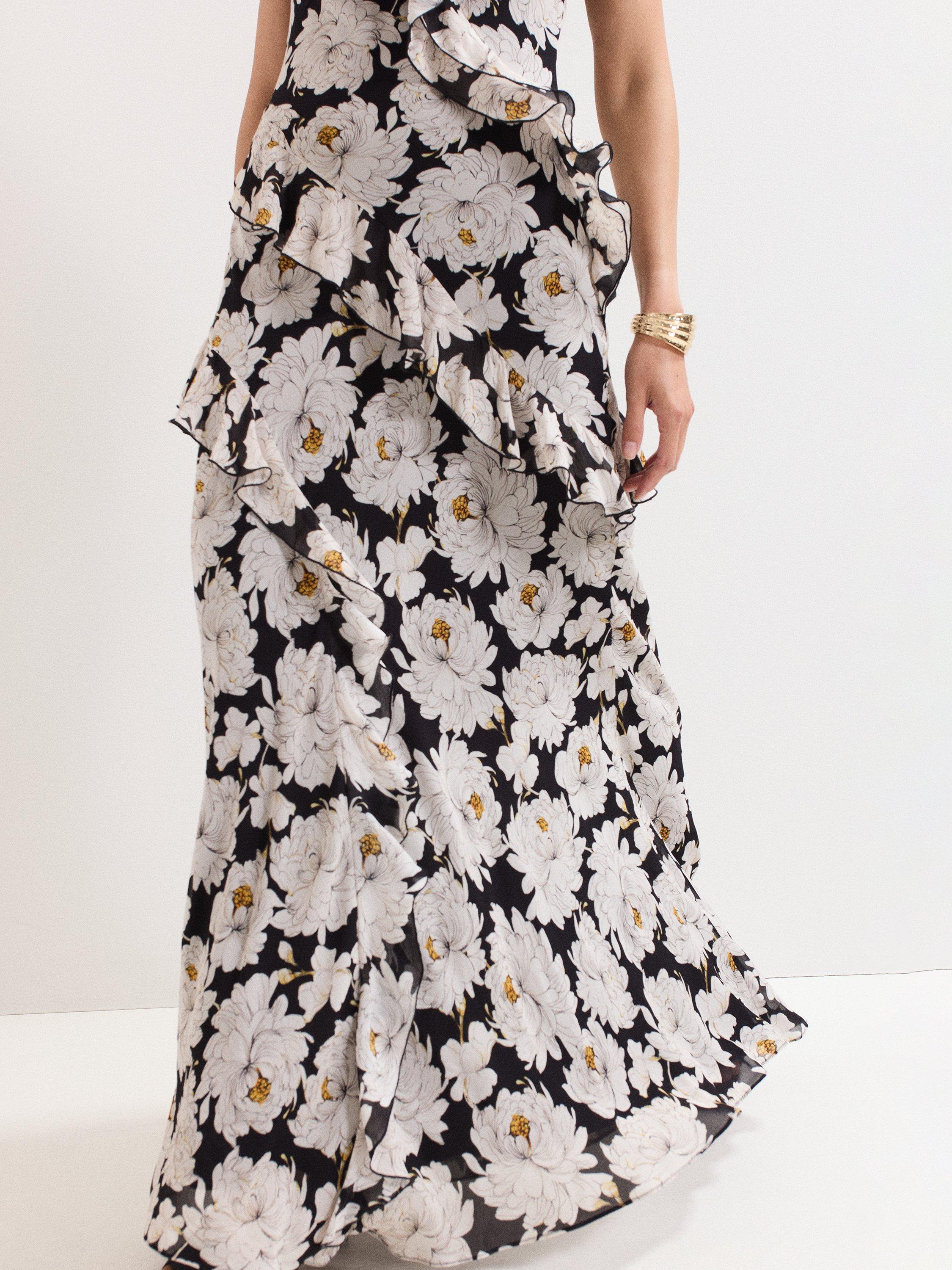 Product image 7 of 9, which shows Phase Eight Eva Floral Ruffle Maxi Dress, Multi, 6