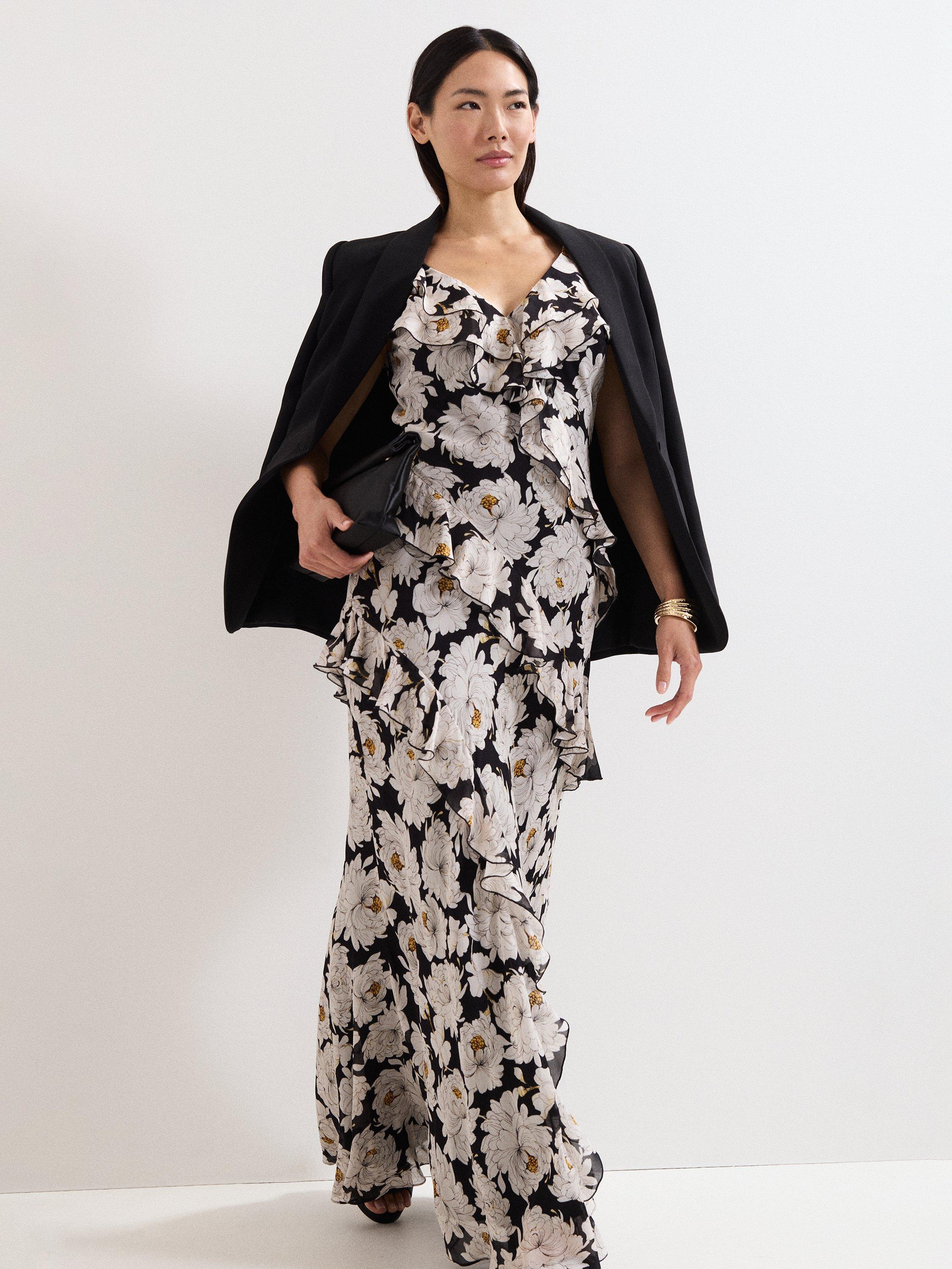 Product image 8 of 9, which shows Phase Eight Eva Floral Ruffle Maxi Dress, Multi, 6