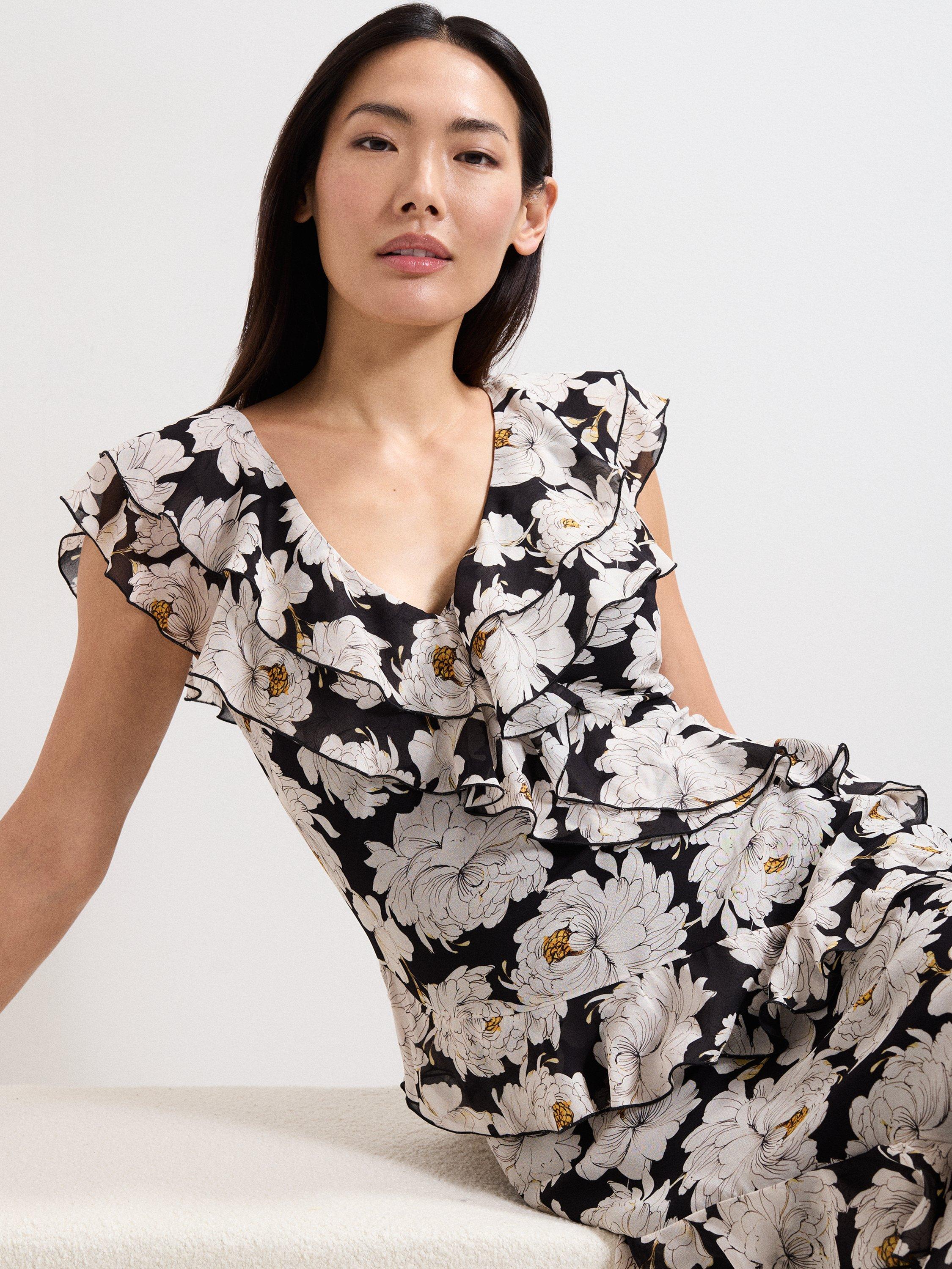 Product image 9 of 9, which shows Phase Eight Eva Floral Ruffle Maxi Dress, Multi, 6