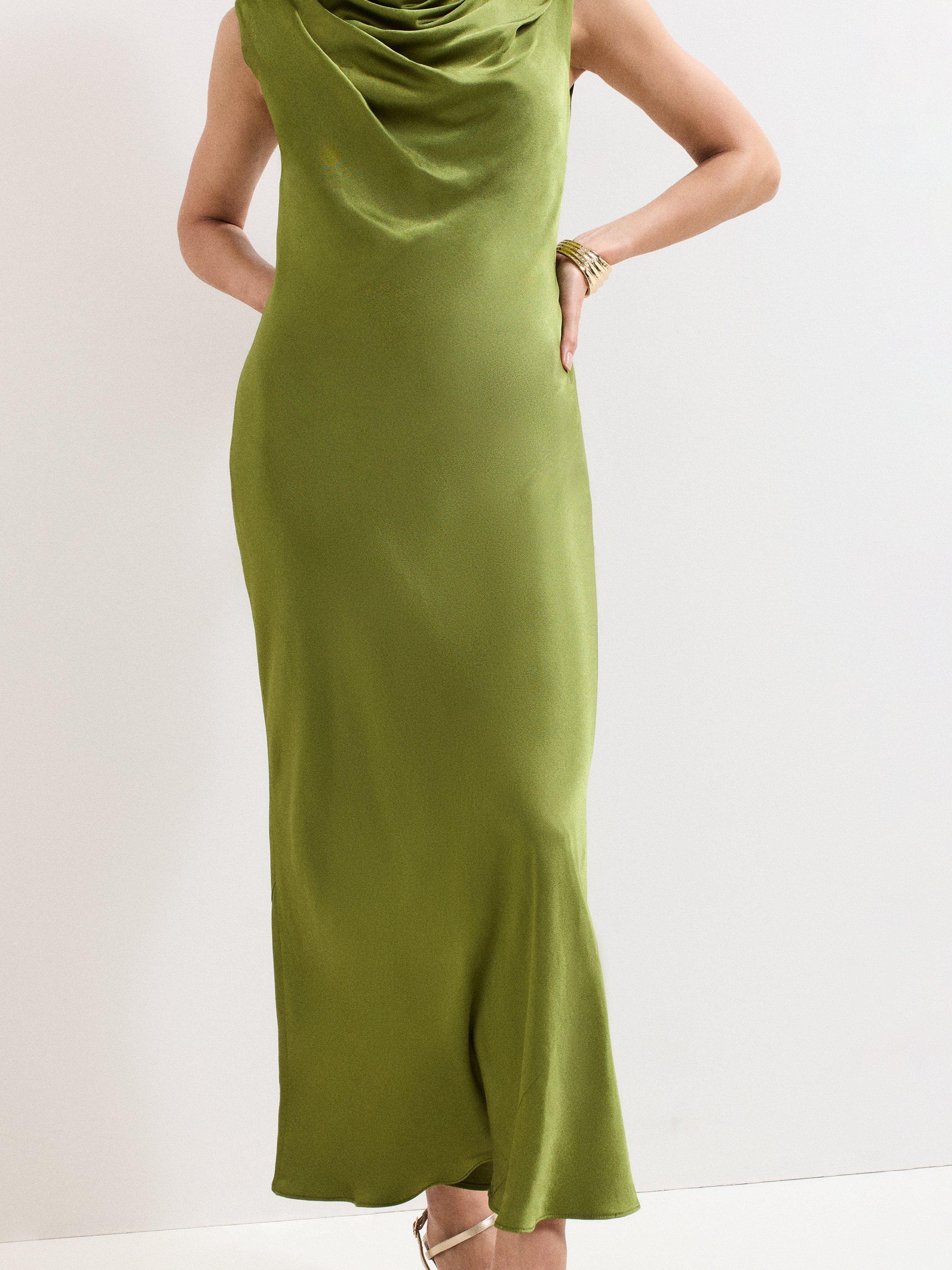 Product image 7 of 9, which shows Phase Eight Hallie Satin Midi Dress, Green, 8