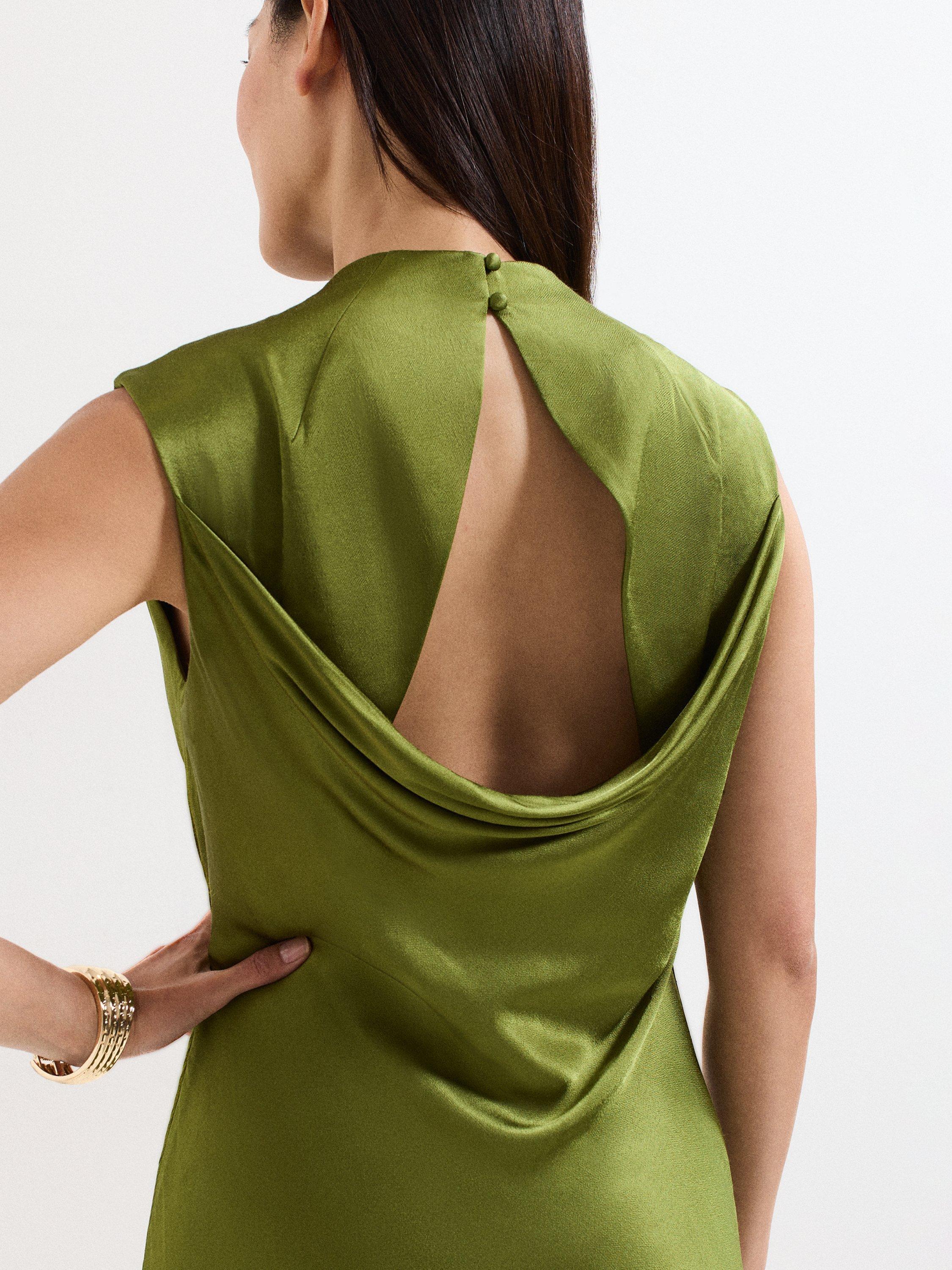 Product image 8 of 9, which shows Phase Eight Hallie Satin Midi Dress, Green, 8