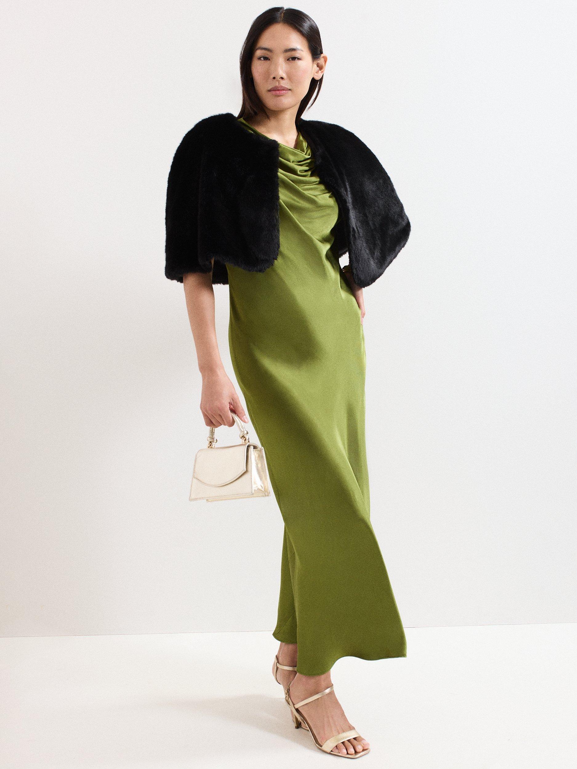 Product image 9 of 9, which shows Phase Eight Hallie Satin Midi Dress, Green, 8