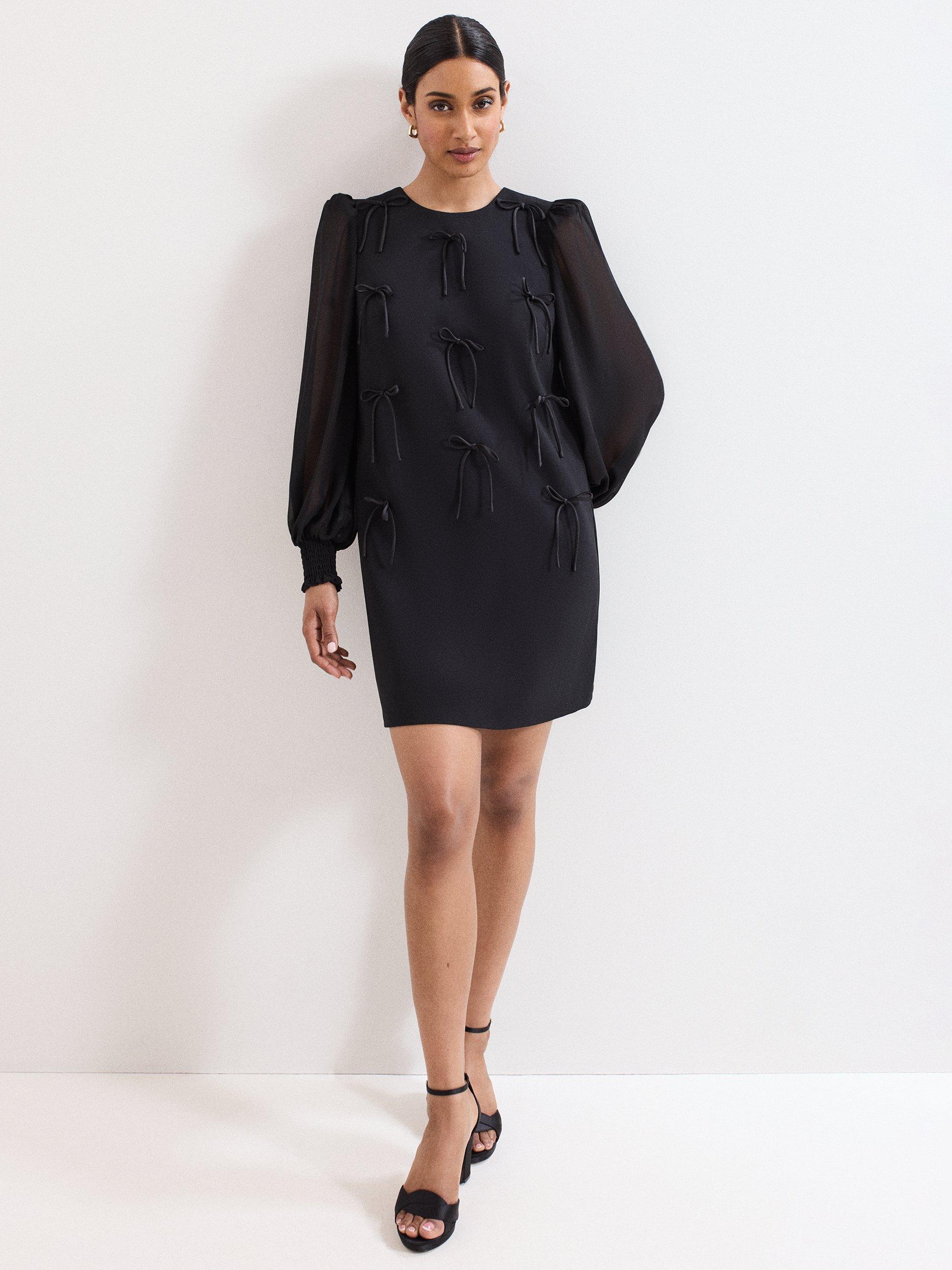 Product image 1 of 10, which shows Phase Eight Jamie Bow Mini Dress, Black, 6