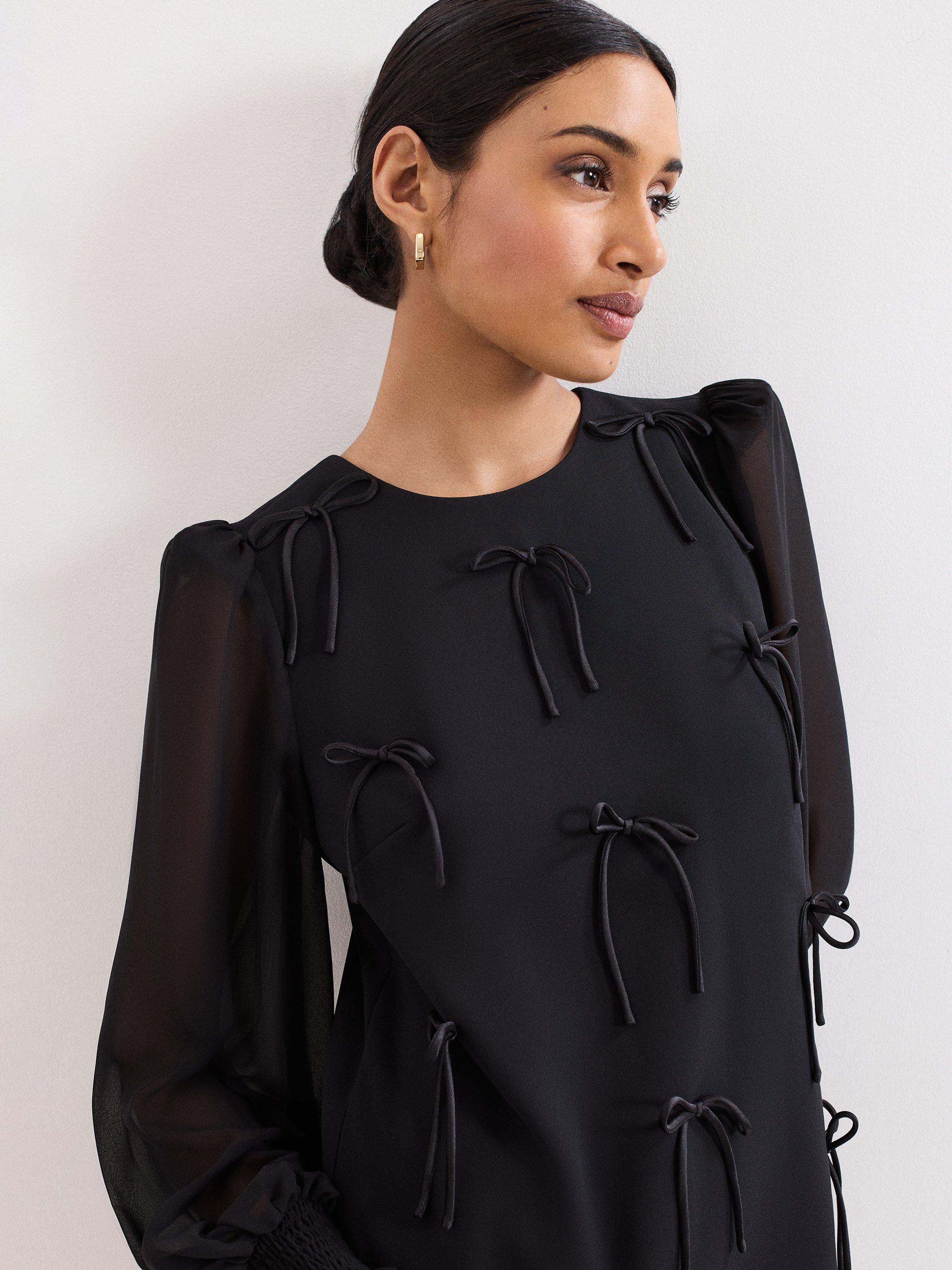 Product image 4 of 10, which shows Phase Eight Jamie Bow Mini Dress, Black, 6