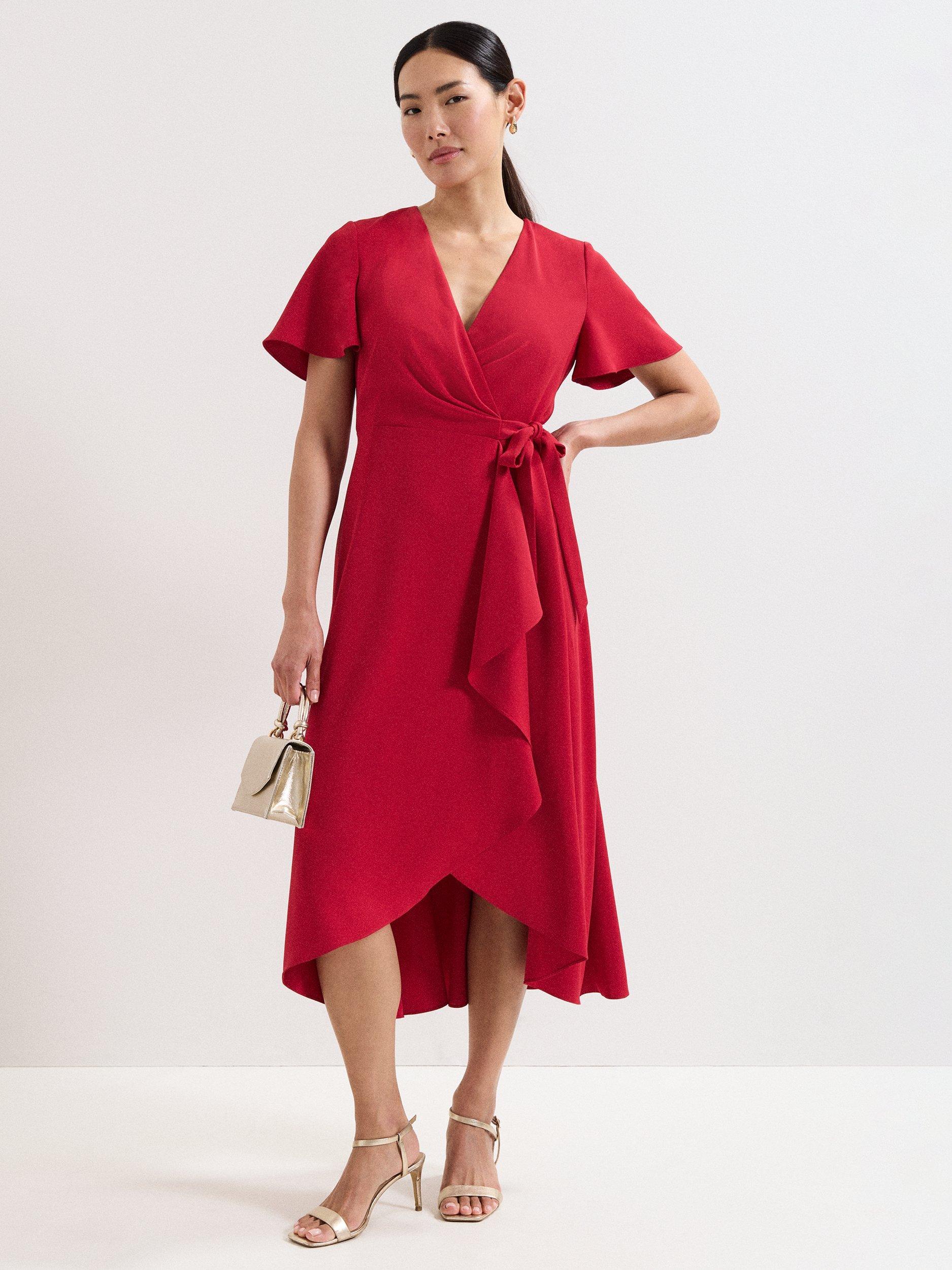 Product image 1 of 8, which shows Phase Eight Julissa Wrap Midi Dress, Red, 6