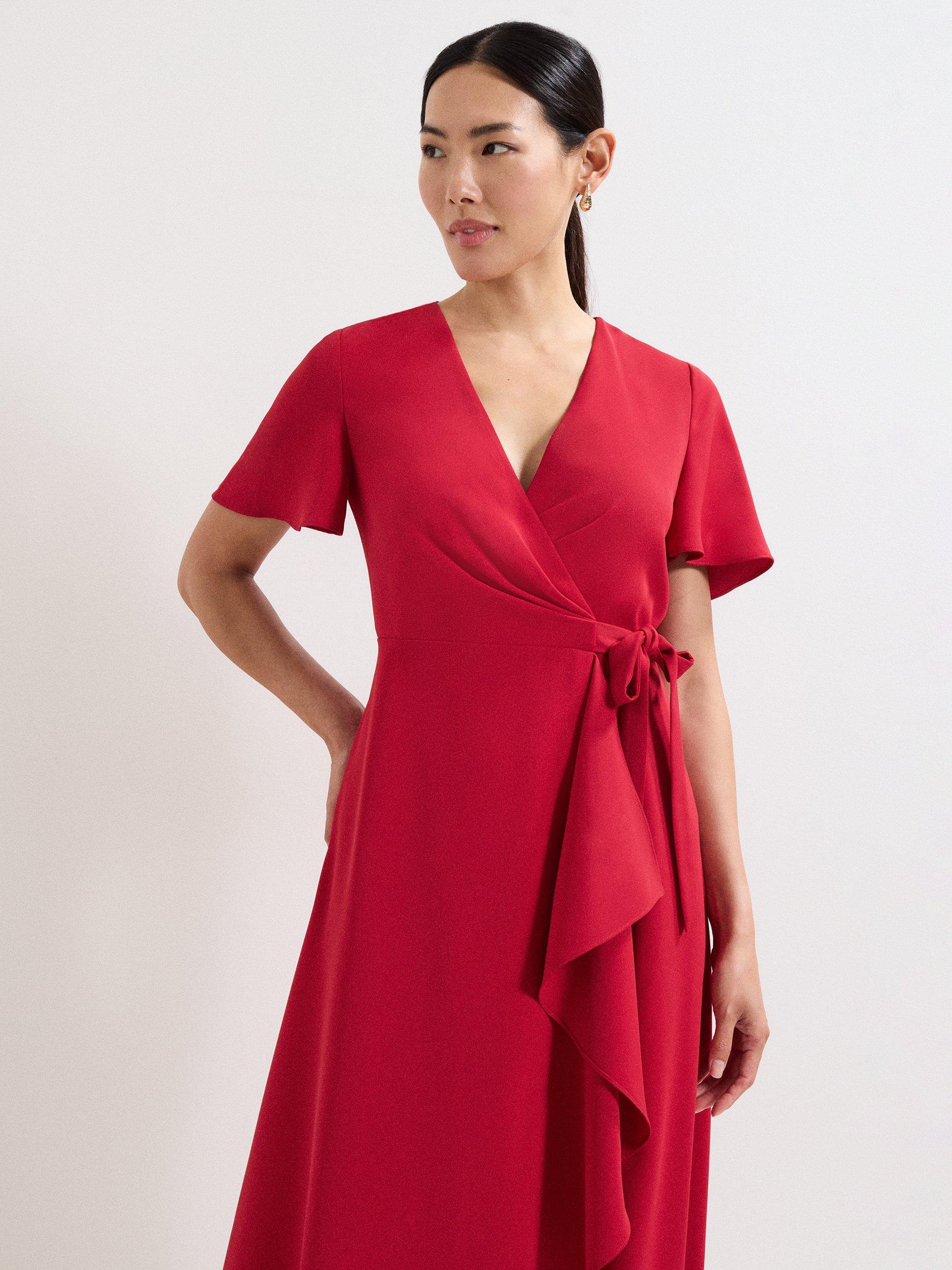 Product image 3 of 8, which shows Phase Eight Julissa Wrap Midi Dress, Red, 6