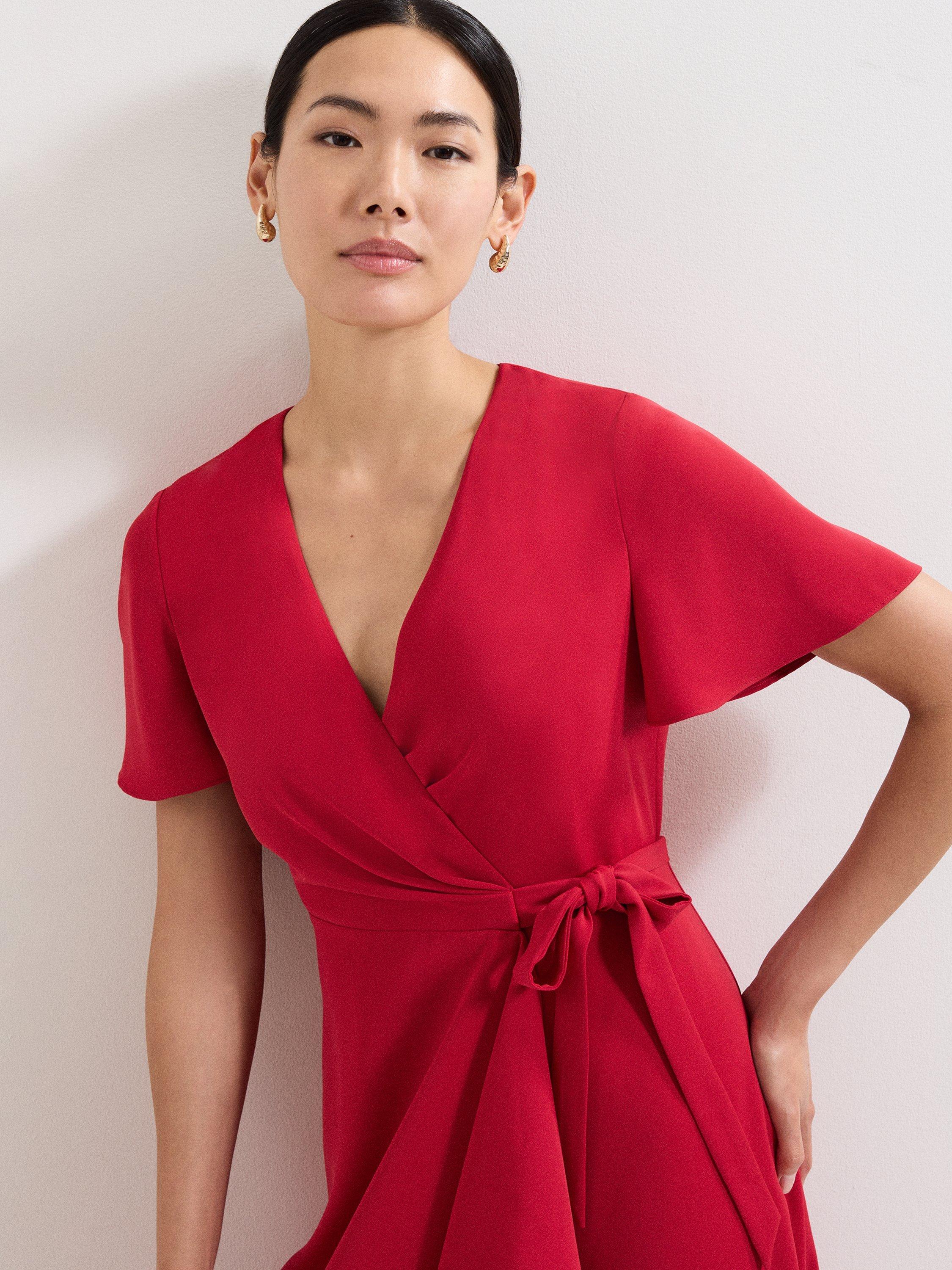 Product image 4 of 8, which shows Phase Eight Julissa Wrap Midi Dress, Red, 6