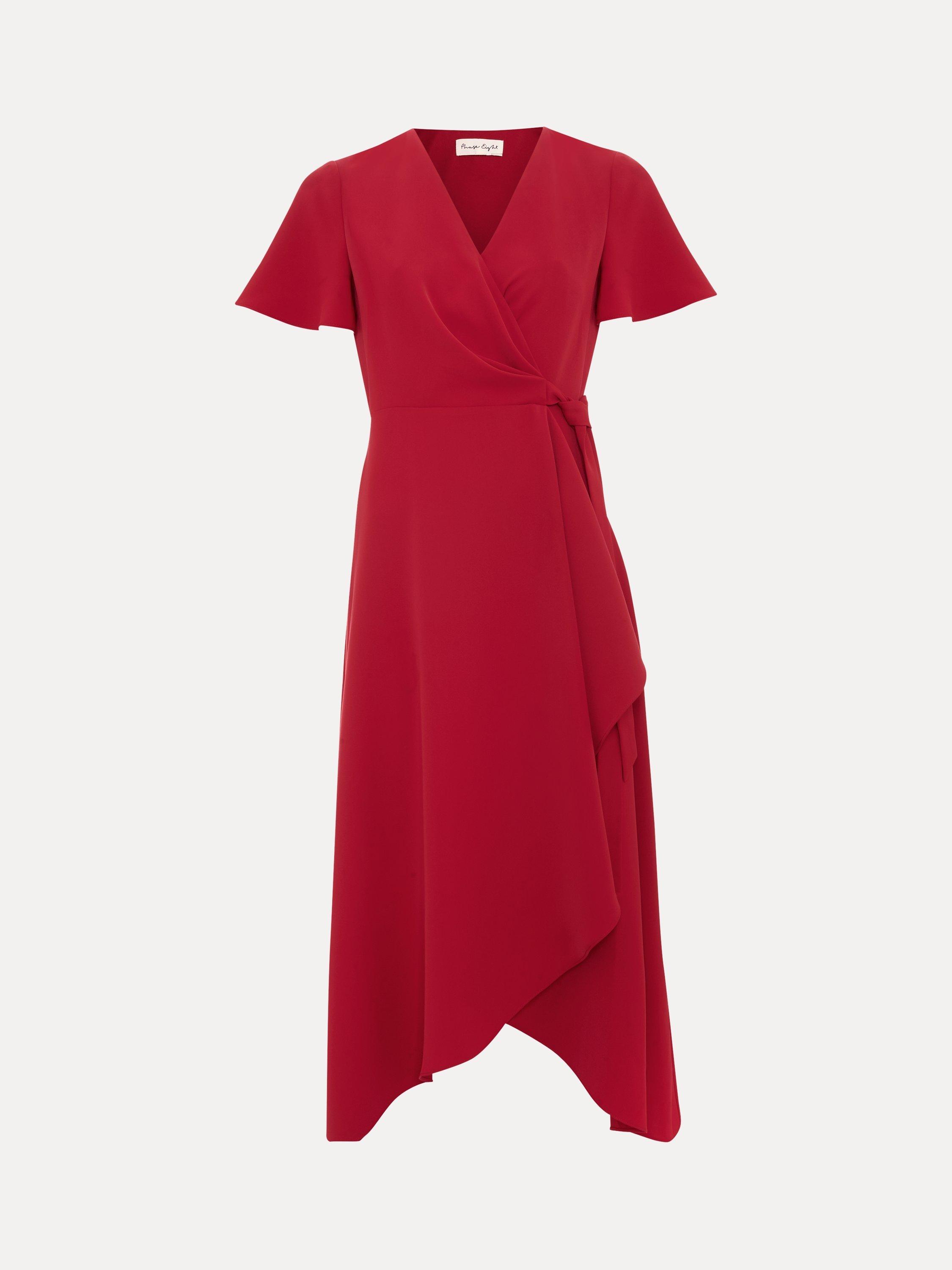 Product image 5 of 8, which shows Phase Eight Julissa Wrap Midi Dress, Red, 6