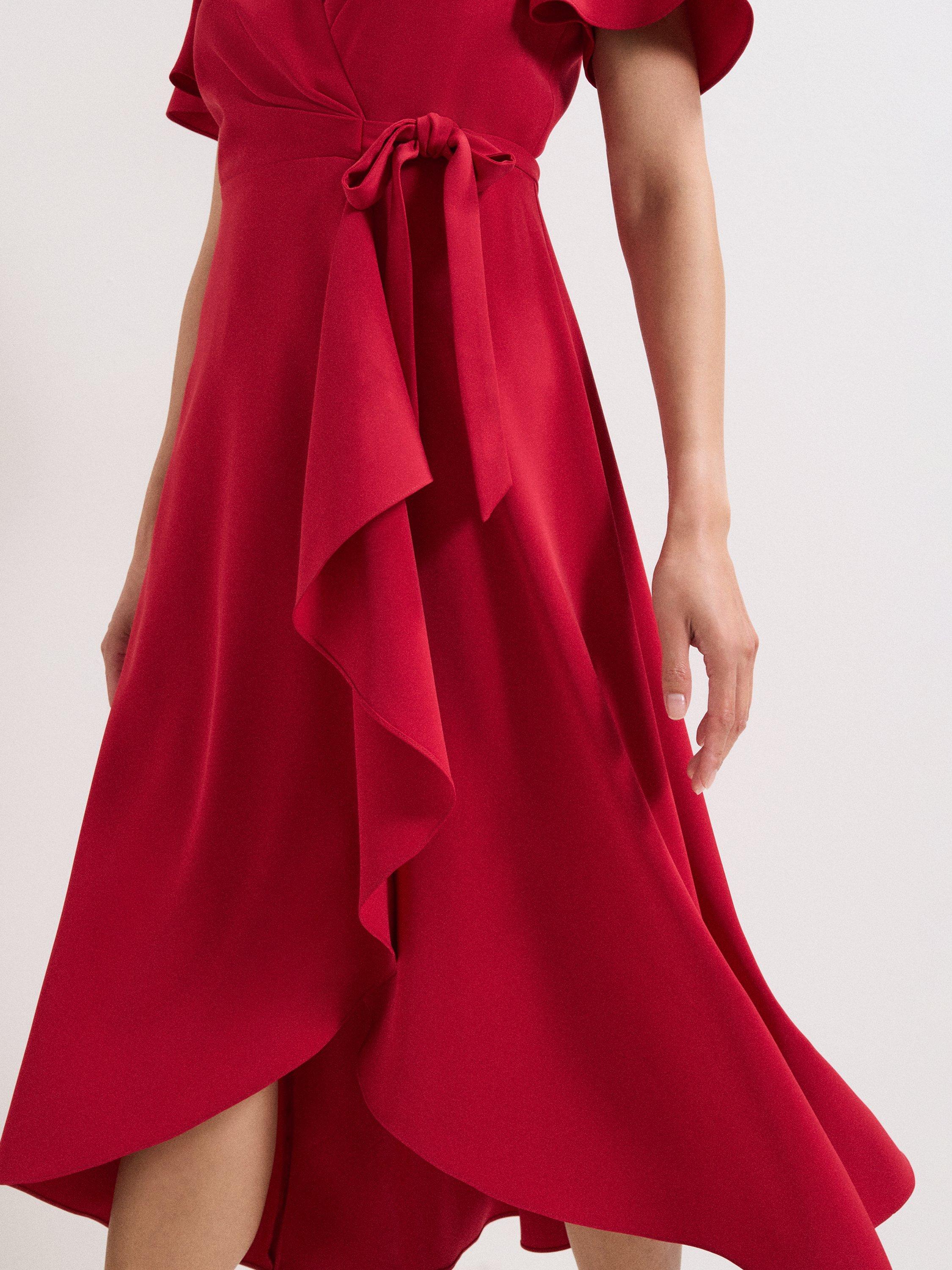 Product image 8 of 8, which shows Phase Eight Julissa Wrap Midi Dress, Red, 6