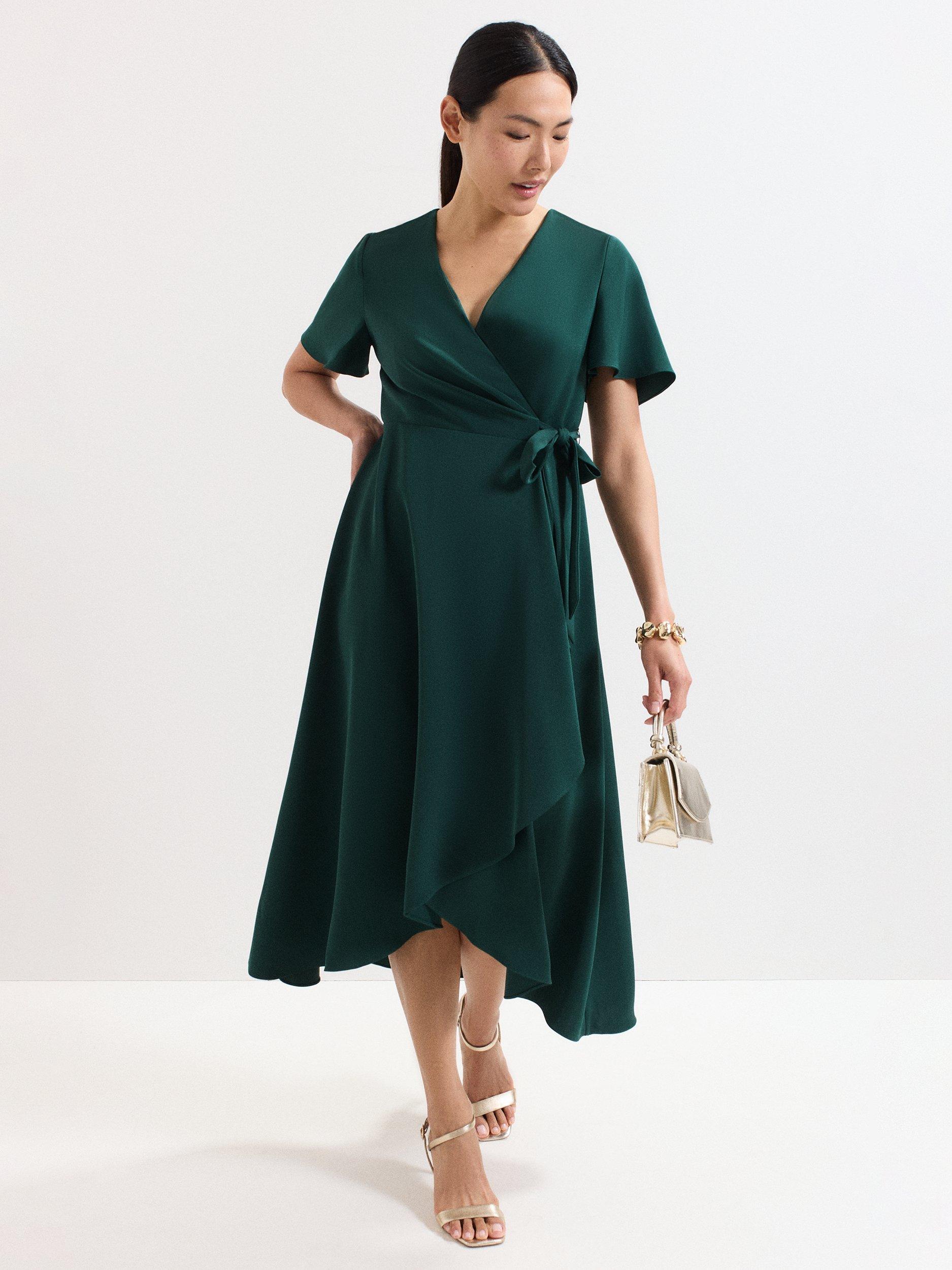 Product image 1 of 9, which shows Phase Eight Julissa Wrap Midi Dress, Green, 6