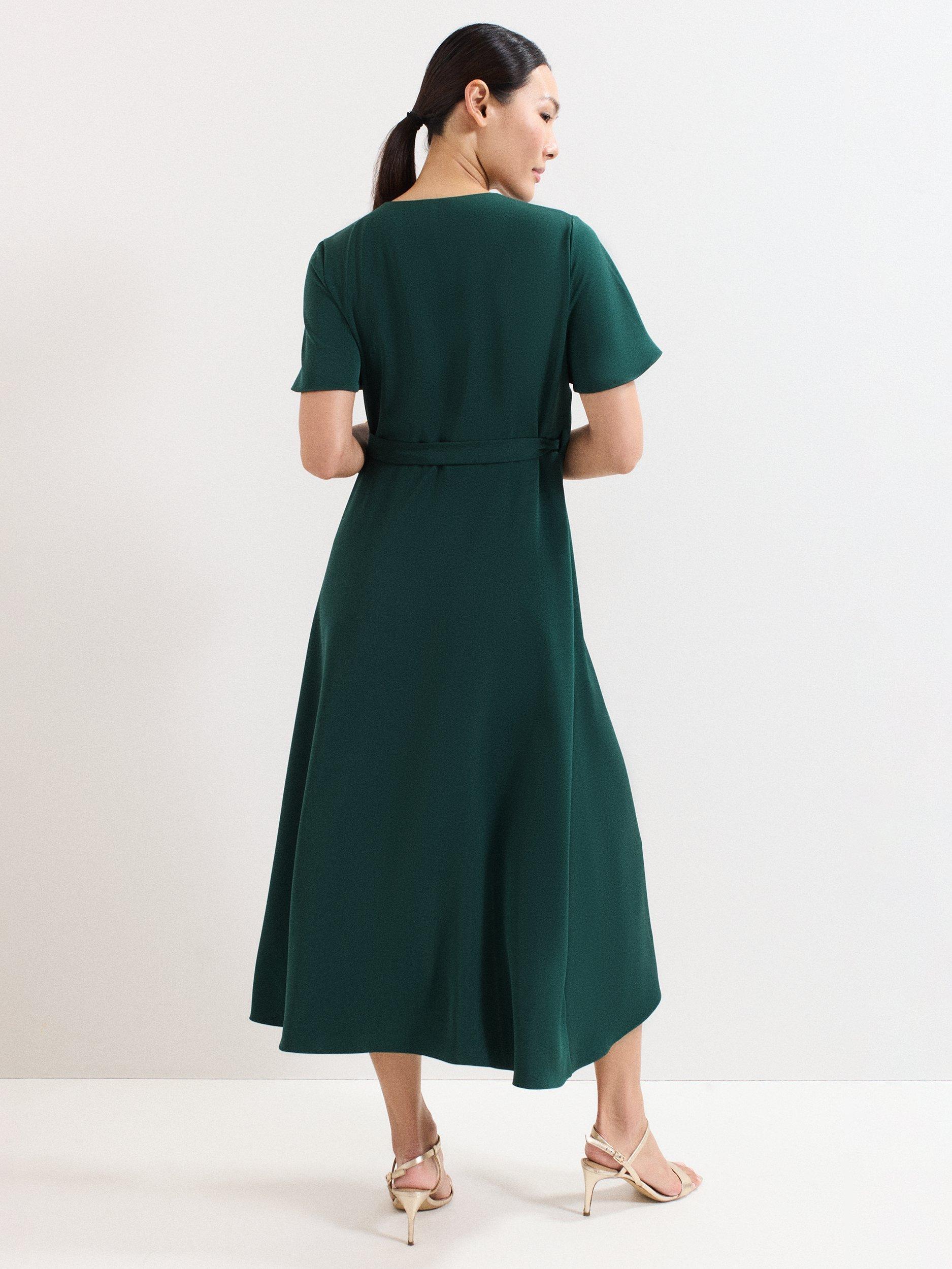 Product image 2 of 9, which shows Phase Eight Julissa Wrap Midi Dress, Green, 6