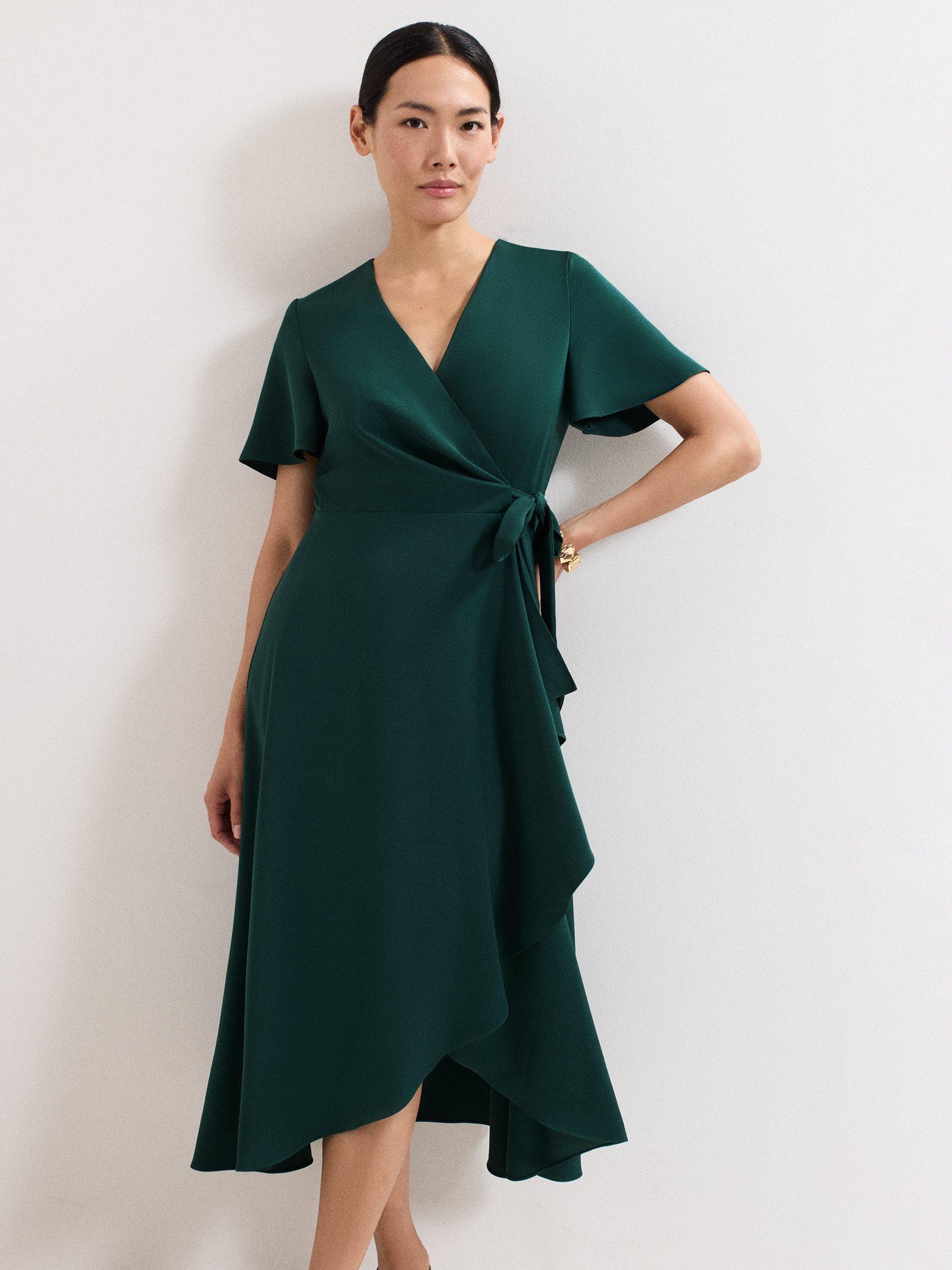 Product image 3 of 9, which shows Phase Eight Julissa Wrap Midi Dress, Green, 6