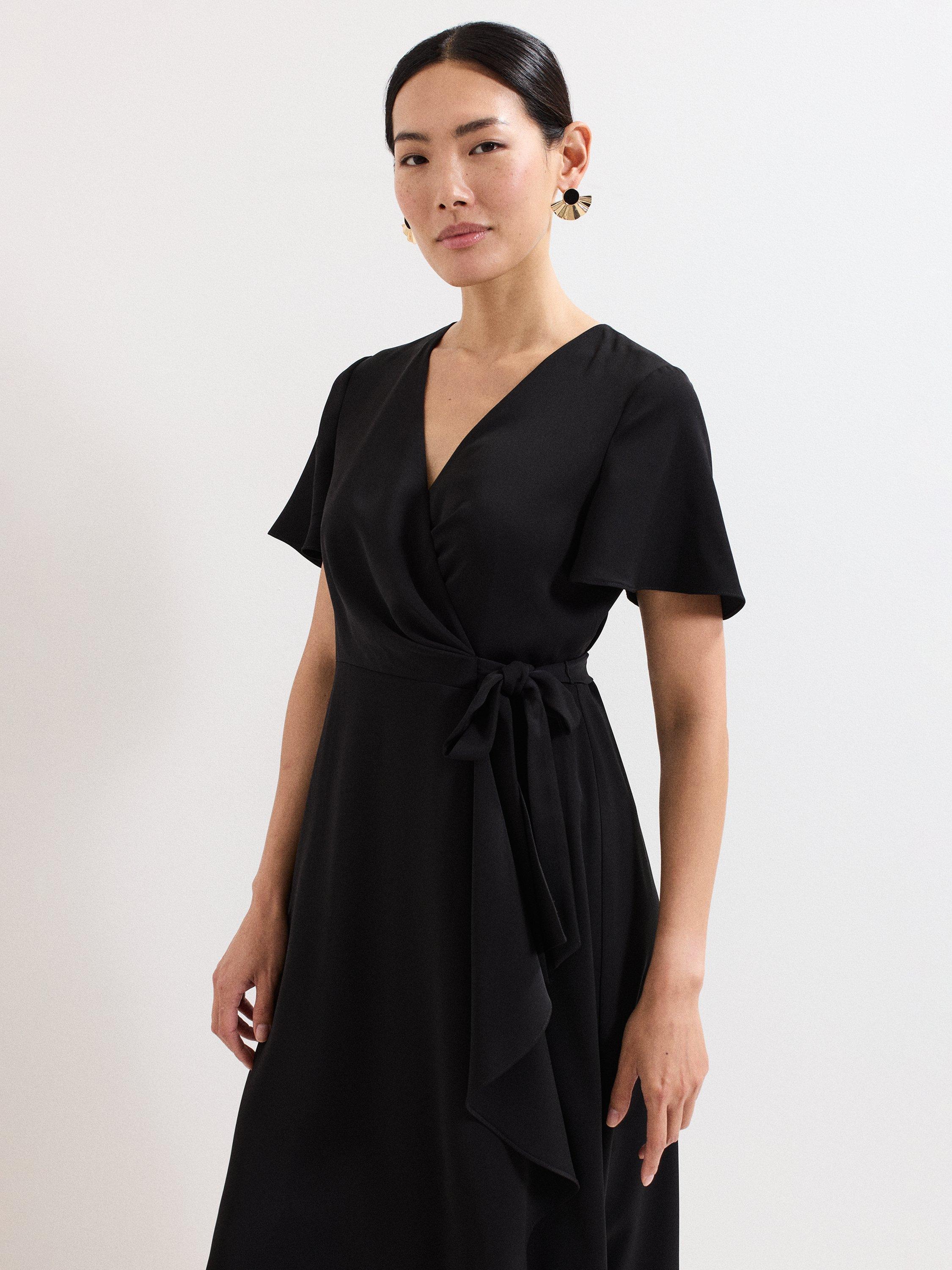 Product image 3 of 8, which shows Phase Eight Julissa Wrap Midi Dress, Black, 6
