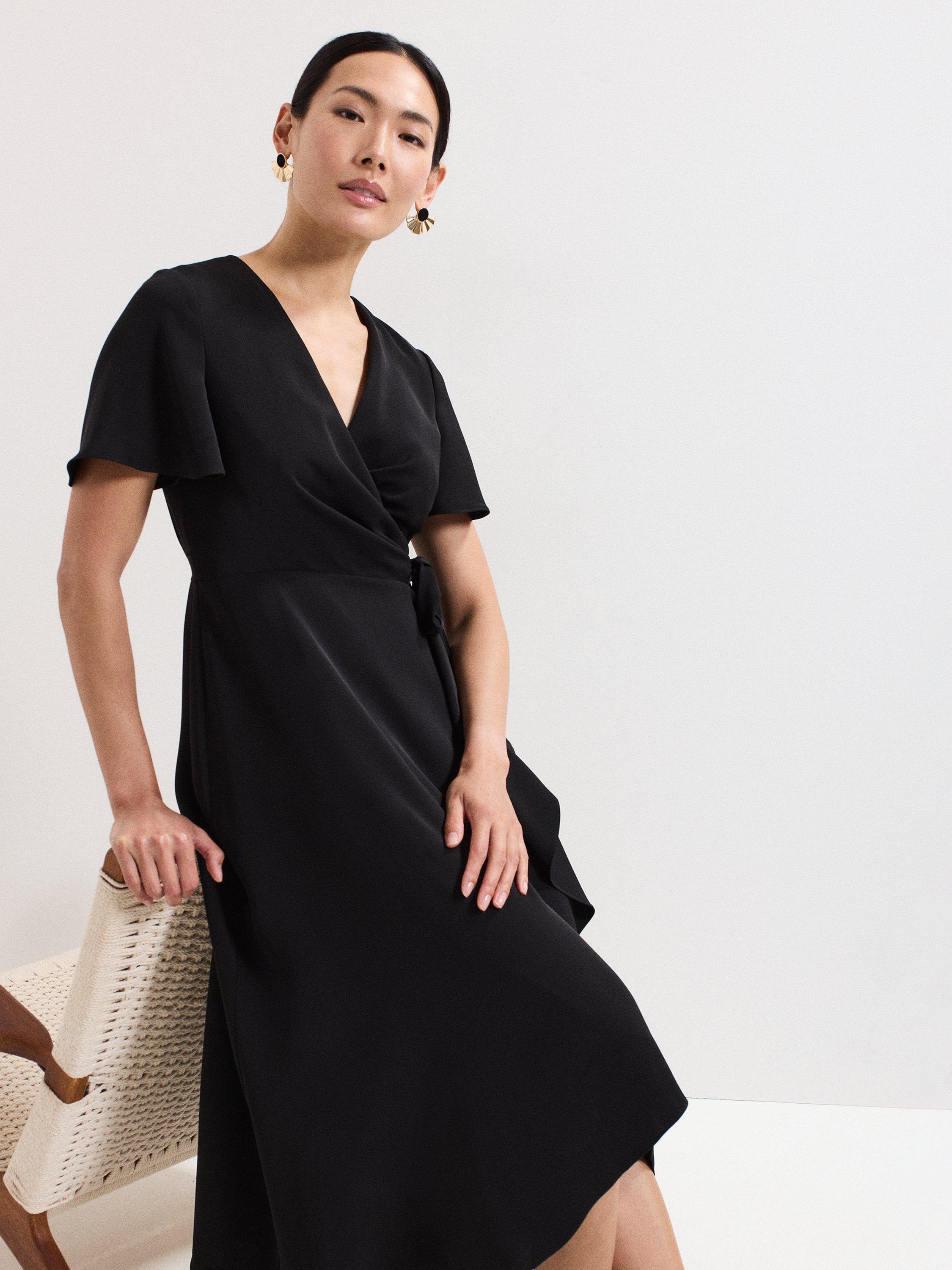 Product image 4 of 8, which shows Phase Eight Julissa Wrap Midi Dress, Black, 6