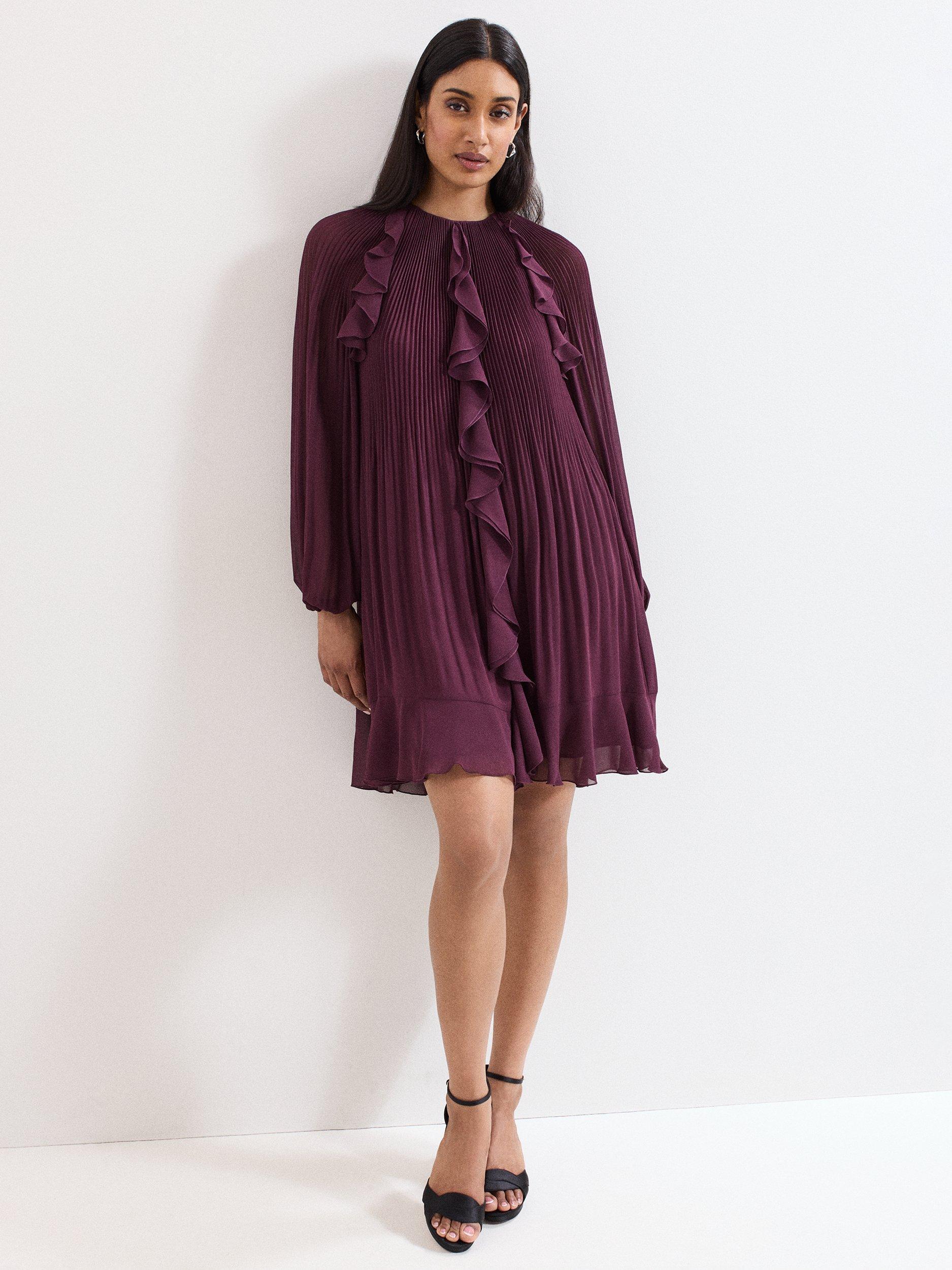 Product image 1 of 7, which shows Phase Eight Layla Swing Mini Dress, Burgundy, 6