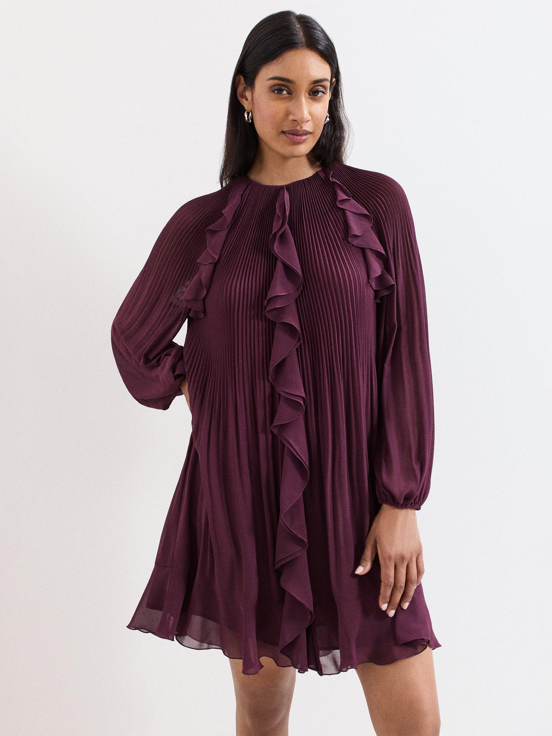 Product image 3 of 7, which shows Phase Eight Layla Swing Mini Dress, Burgundy, 6