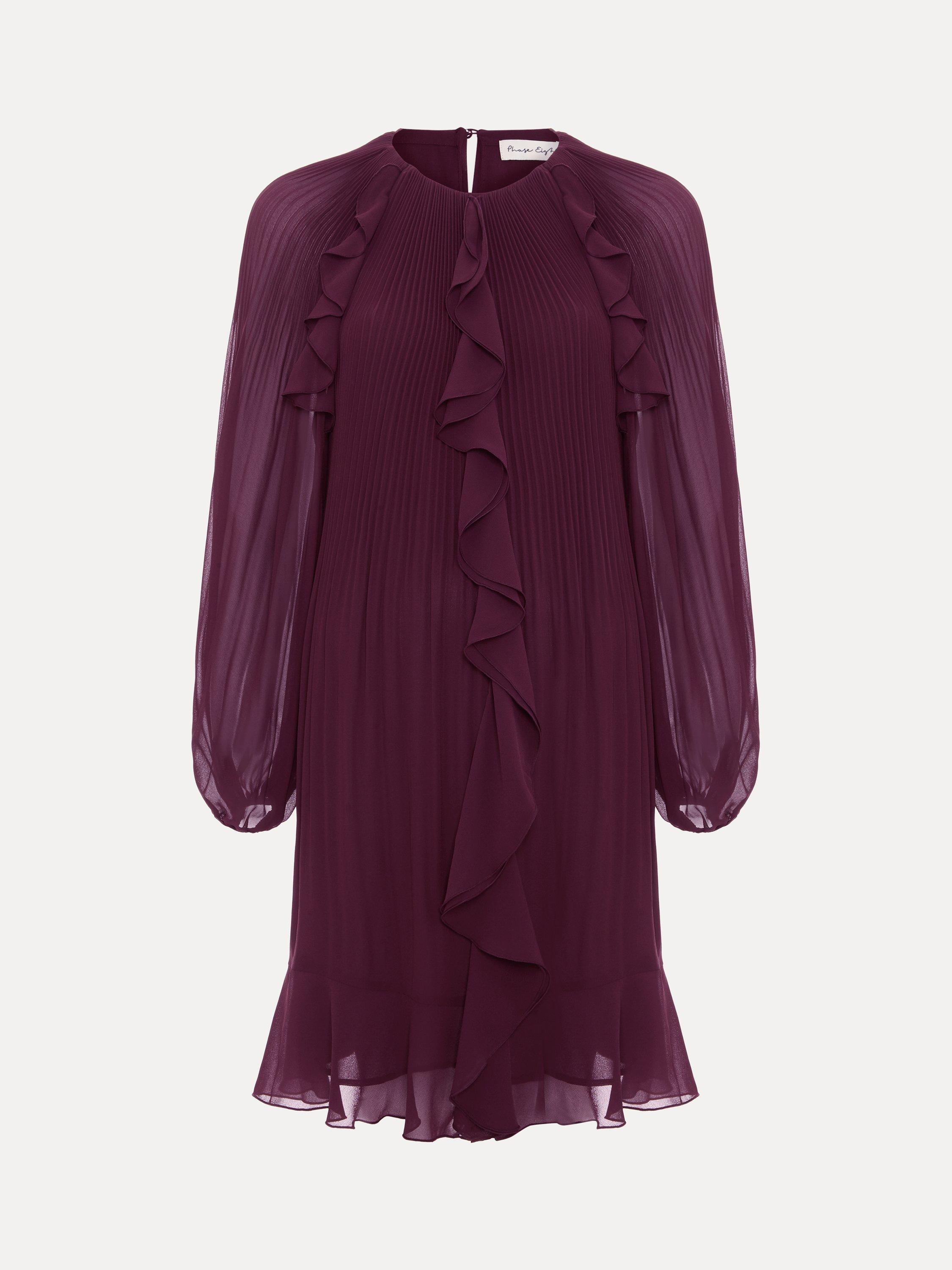 Product image 5 of 7, which shows Phase Eight Layla Swing Mini Dress, Burgundy, 6