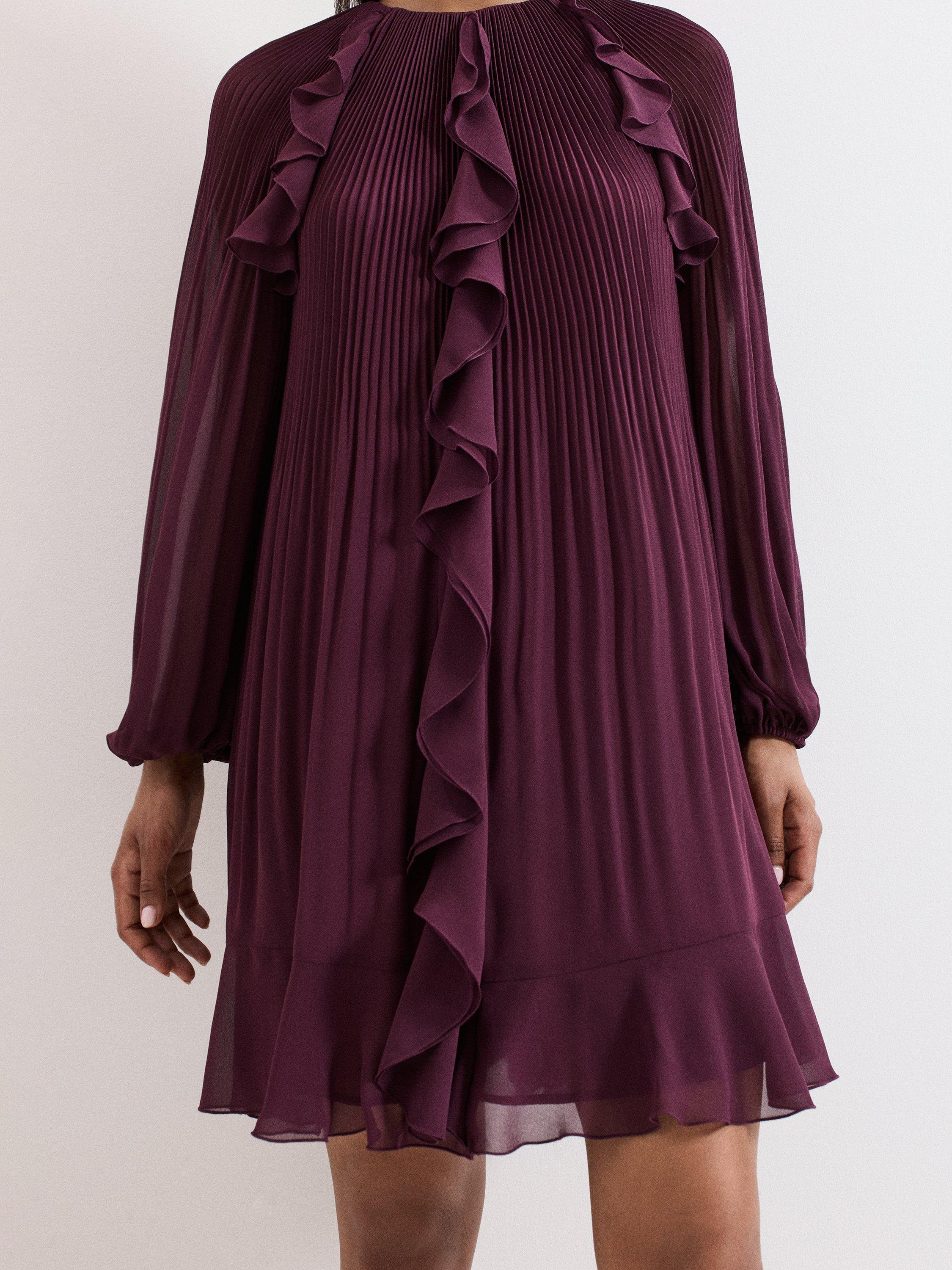 Product image 6 of 7, which shows Phase Eight Layla Swing Mini Dress, Burgundy, 6