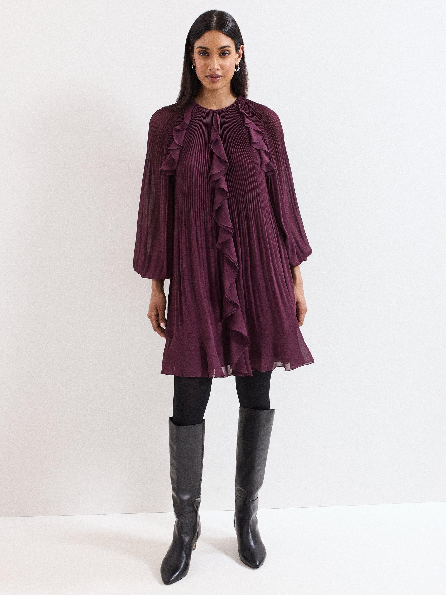 Product image 7 of 7, which shows Phase Eight Layla Swing Mini Dress, Burgundy, 6