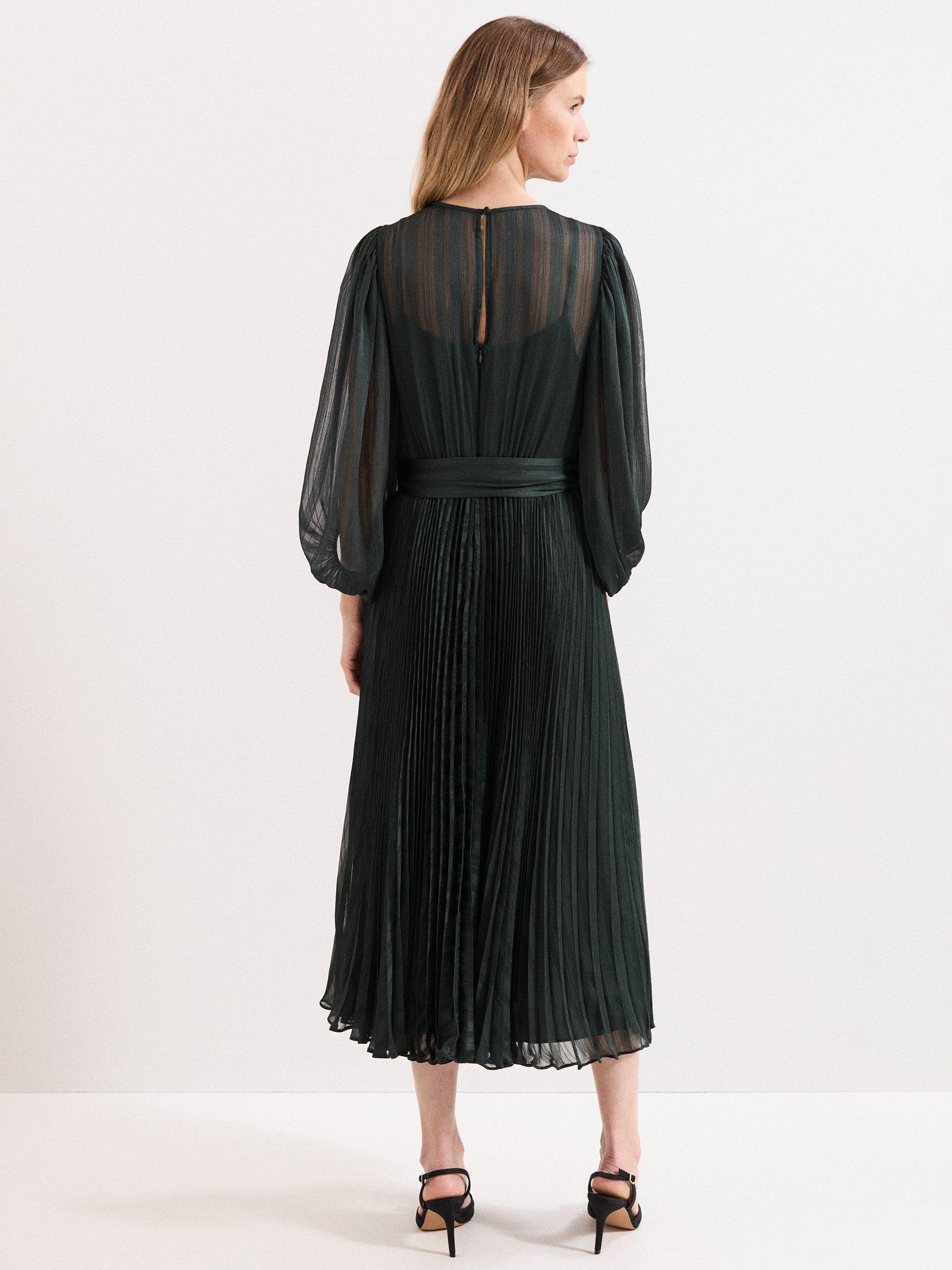 Product image 2 of 9, which shows Phase Eight Lucie Pleated Dress, Green, 6