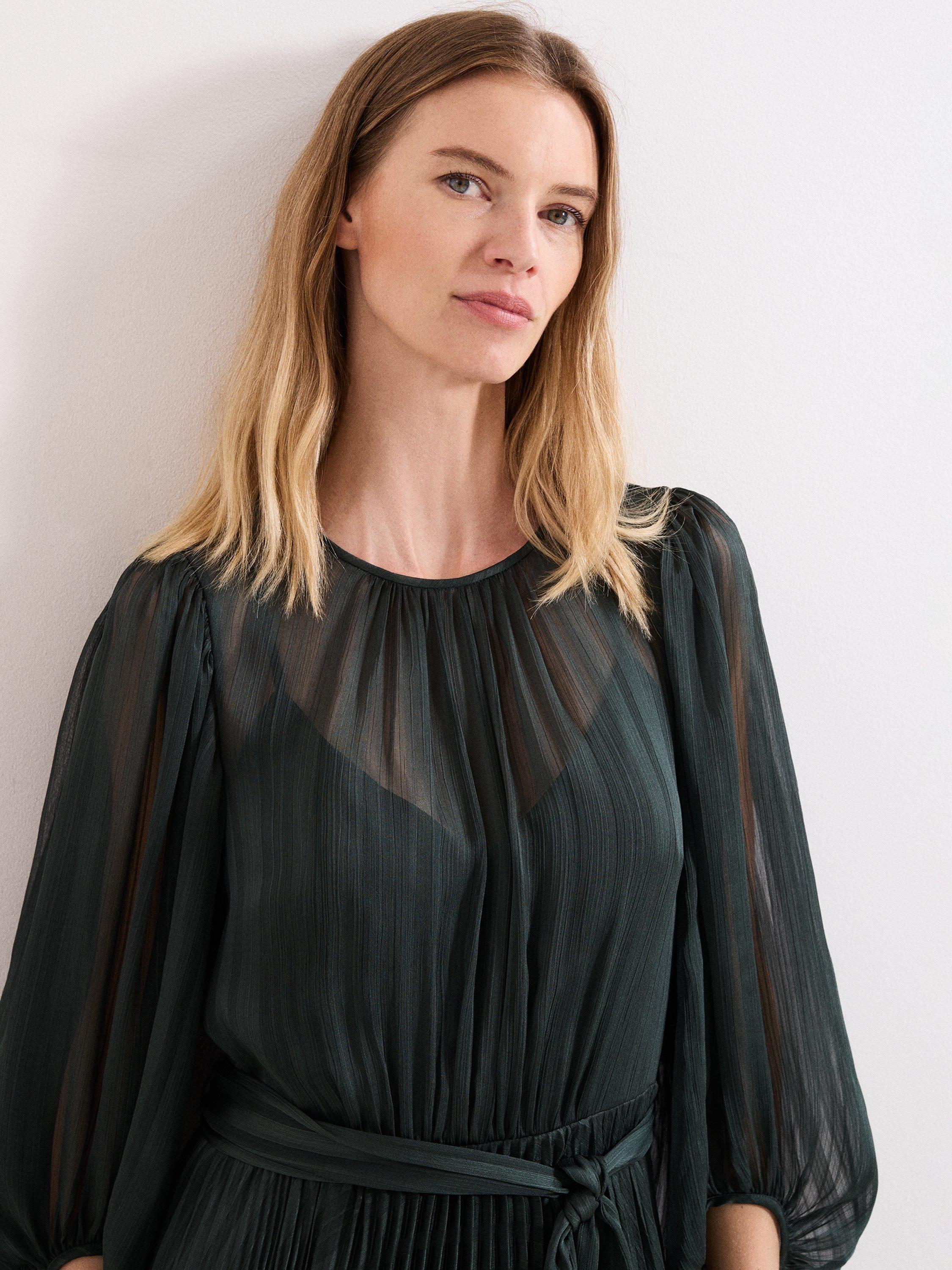 Product image 4 of 9, which shows Phase Eight Lucie Pleated Dress, Green, 6