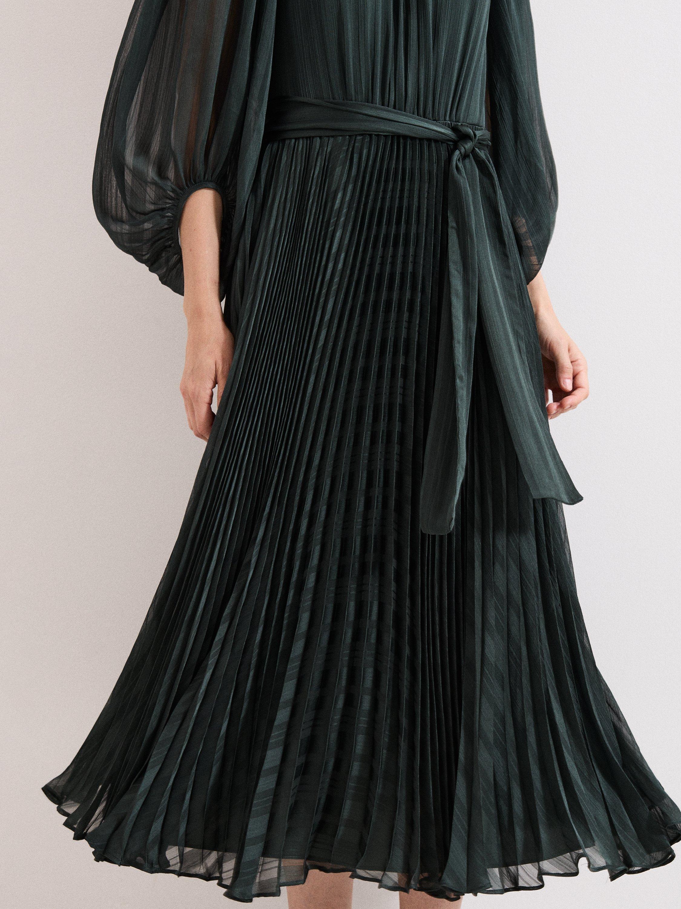 Product image 7 of 9, which shows Phase Eight Lucie Pleated Dress, Green, 6