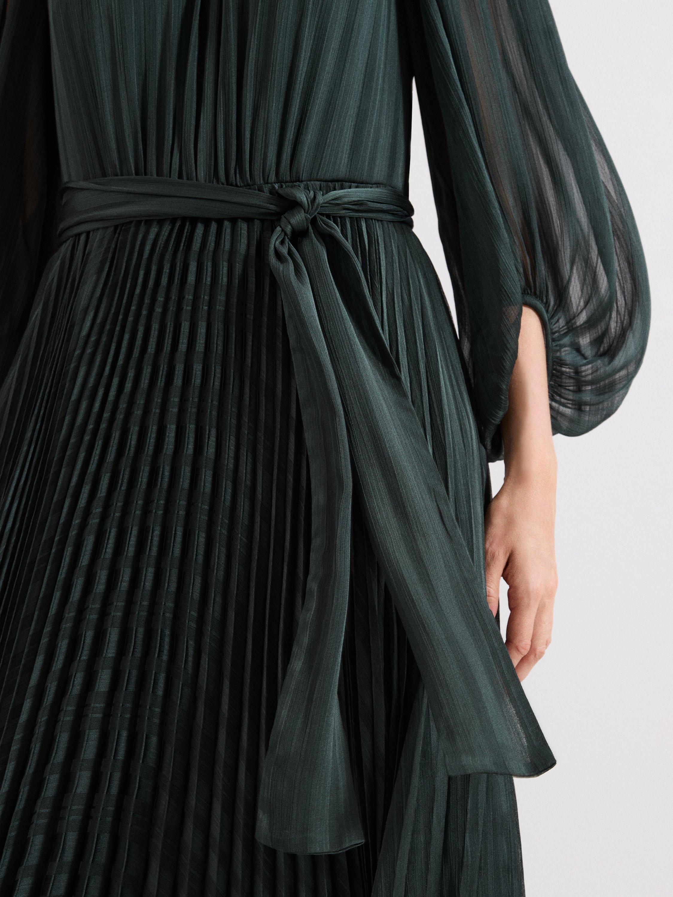 Product image 8 of 9, which shows Phase Eight Lucie Pleated Dress, Green, 6