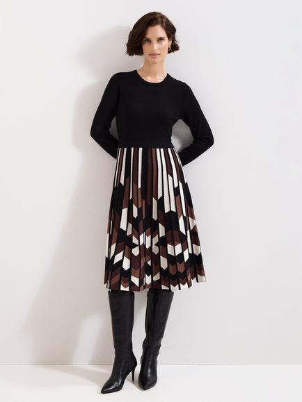 Phase Eight Maci Split Pleated Dress, Brown/Multi, Brown/Multi