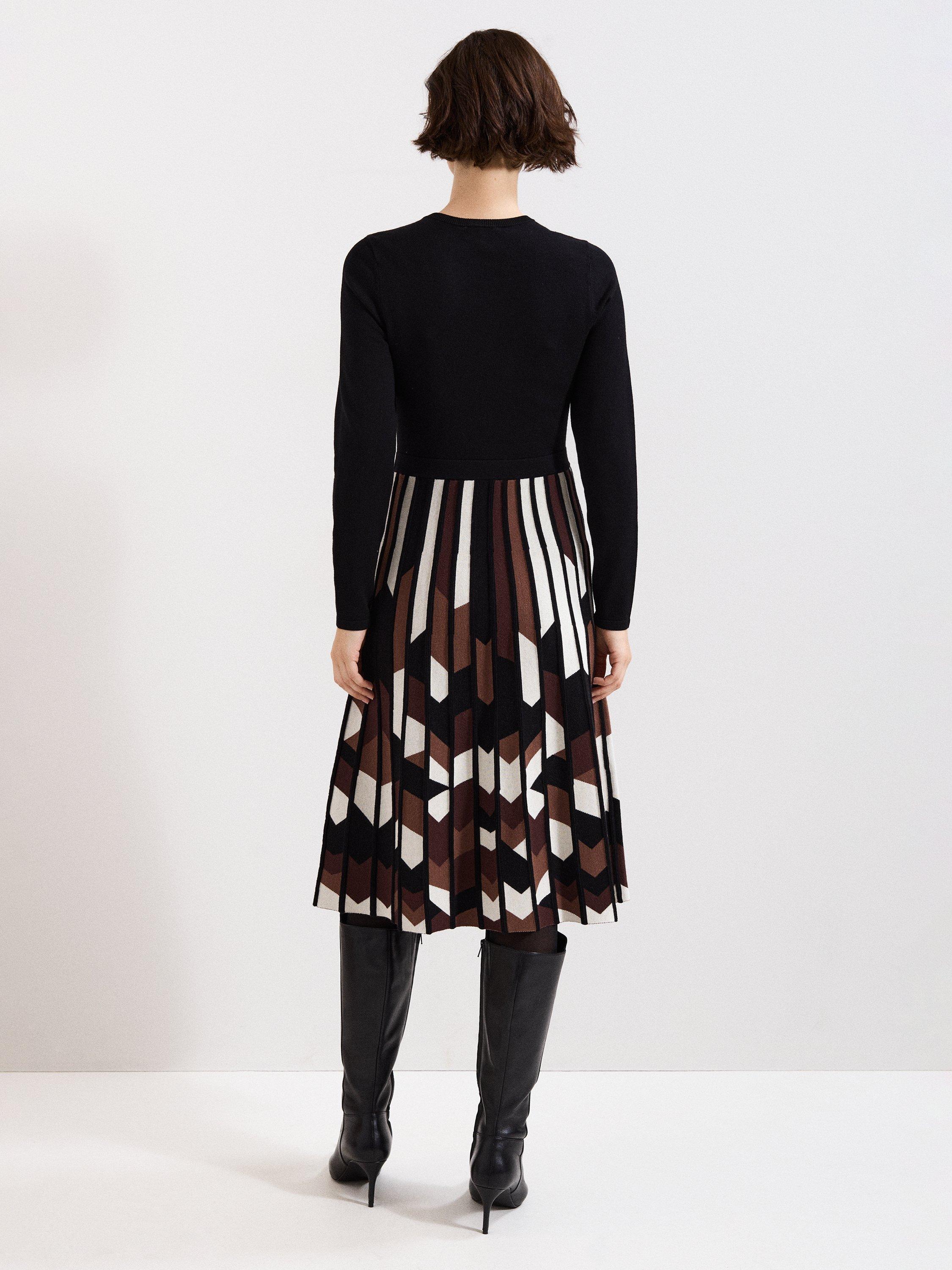 Product image 2 of 6, which shows Phase Eight Maci Split Pleated Dress, Brown/Multi, 8