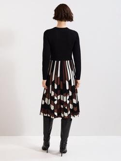 Phase Eight Maci Split Pleated Dress, Brown/Multi - view 2, Brown/Multi