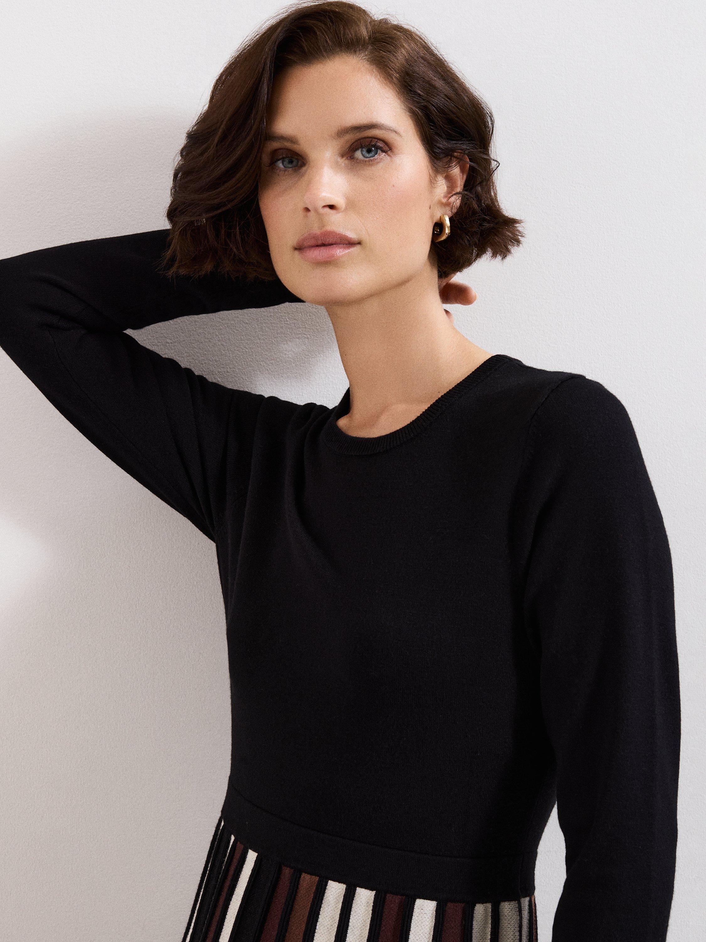 Product image 4 of 6, which shows Phase Eight Maci Split Pleated Dress, Brown/Multi, 8