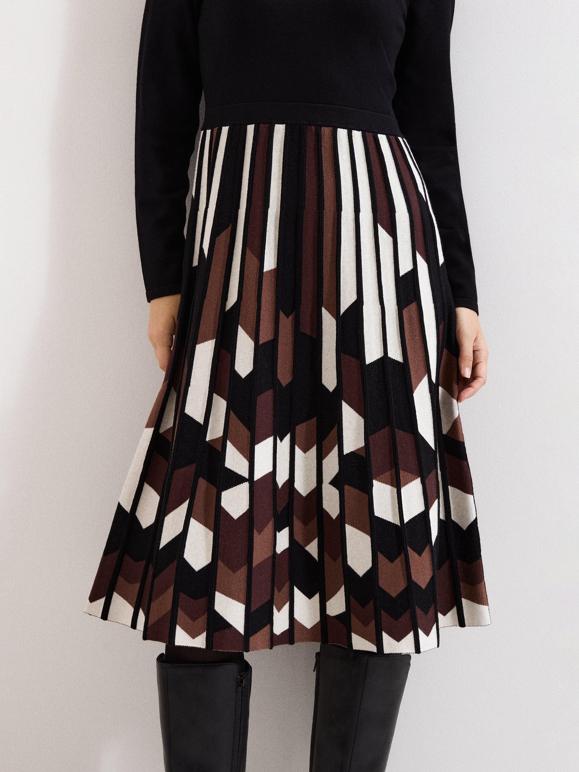 Product image 5 of 6, which shows Phase Eight Maci Split Pleated Dress, Brown/Multi, 8