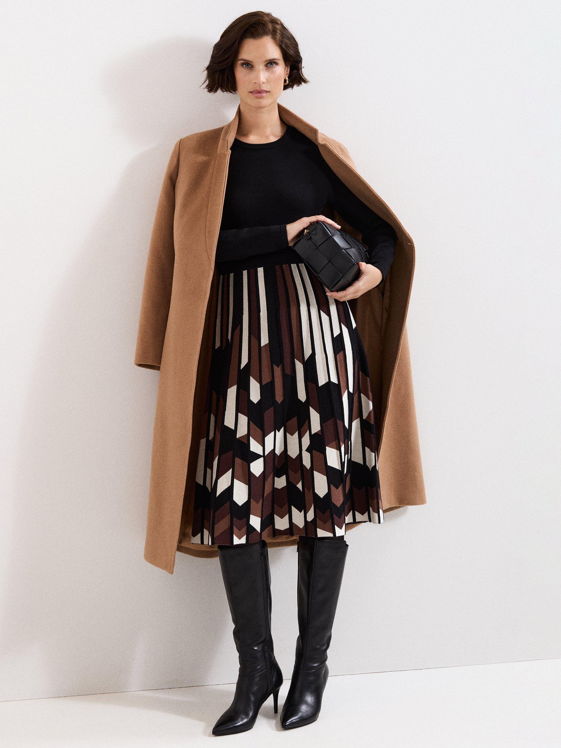 Product image 6 of 6, which shows Phase Eight Maci Split Pleated Dress, Brown/Multi, 8