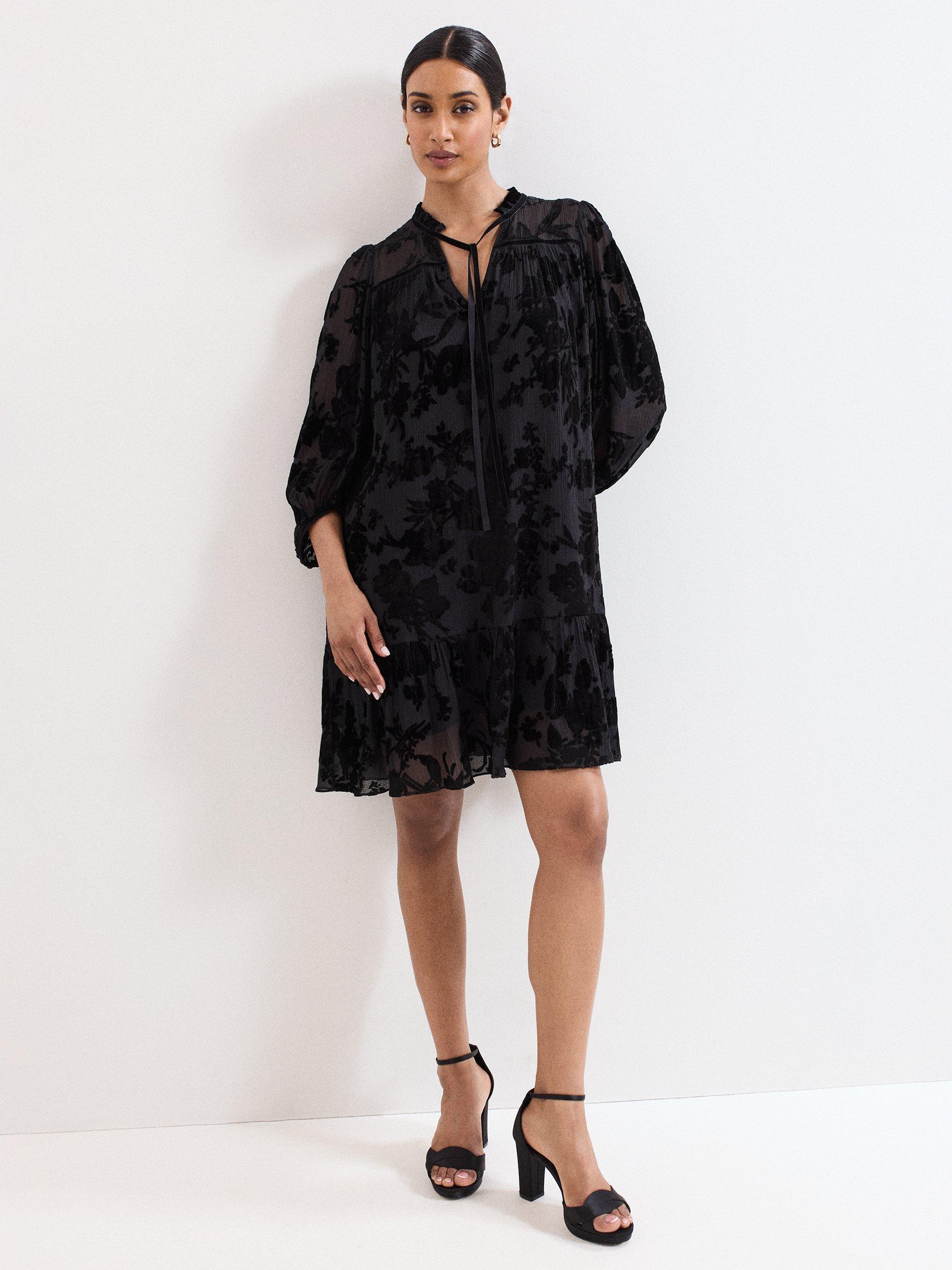 Product image 1 of 9, which shows Phase Eight Mila Velvet Mini Dress, Black, 6