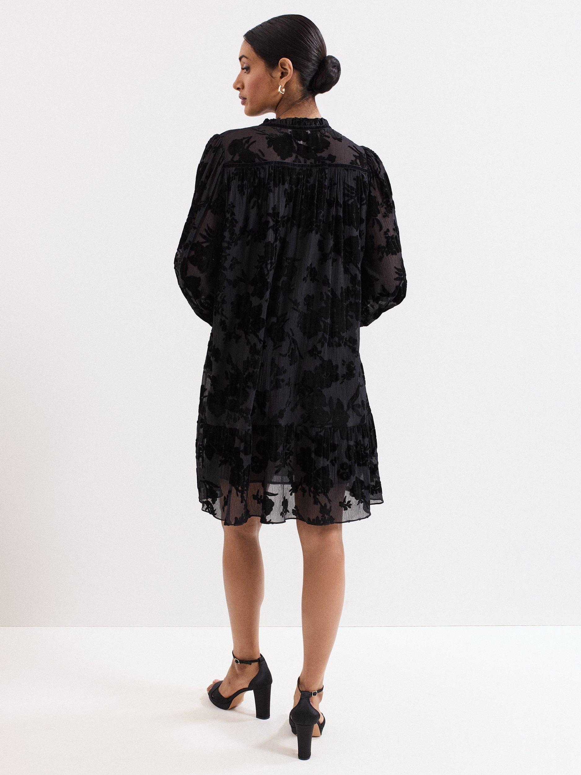 Product image 2 of 9, which shows Phase Eight Mila Velvet Mini Dress, Black, 6