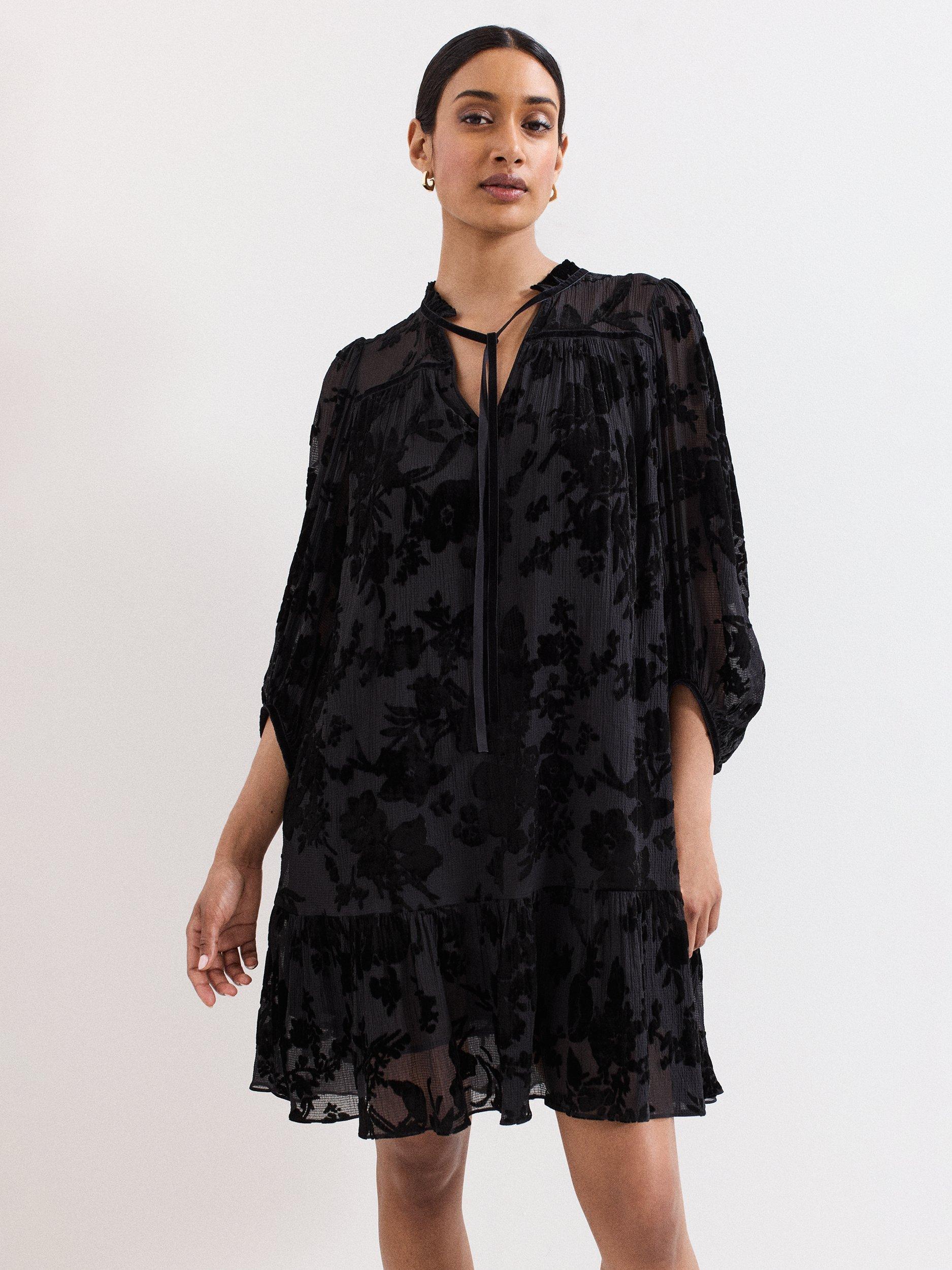 Product image 3 of 9, which shows Phase Eight Mila Velvet Mini Dress, Black, 6