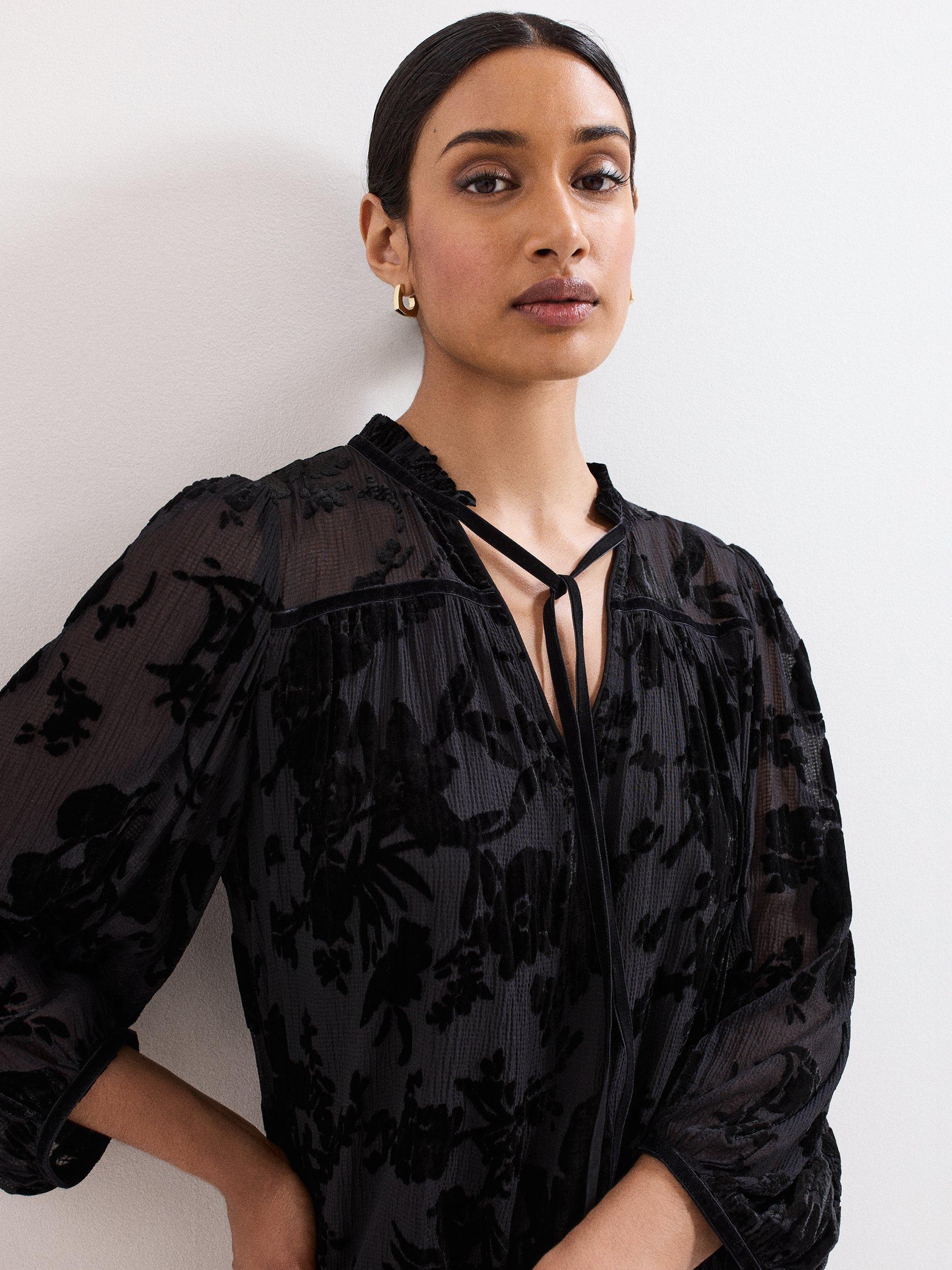 Product image 4 of 9, which shows Phase Eight Mila Velvet Mini Dress, Black, 6