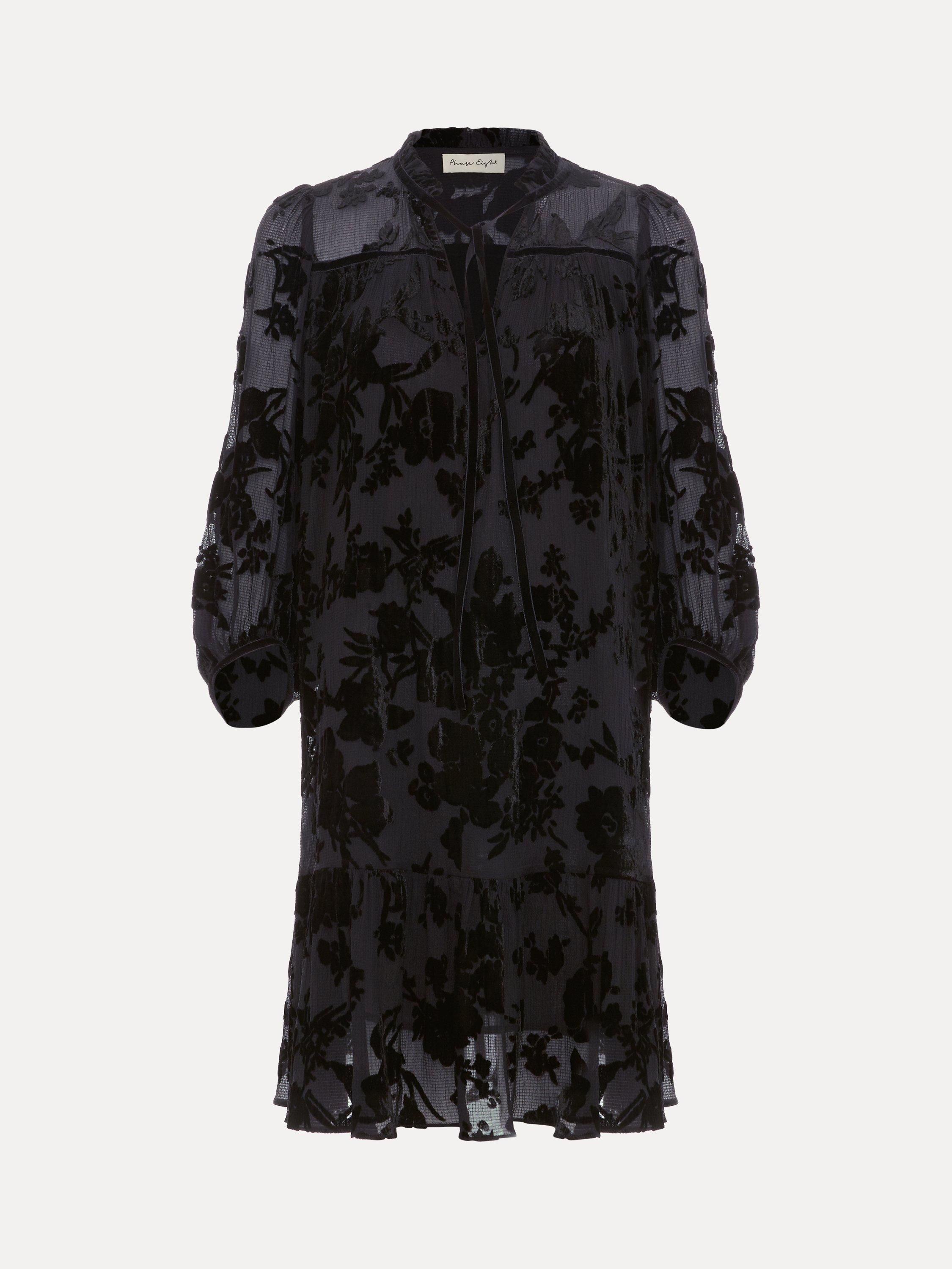 Product image 5 of 9, which shows Phase Eight Mila Velvet Mini Dress, Black, 6