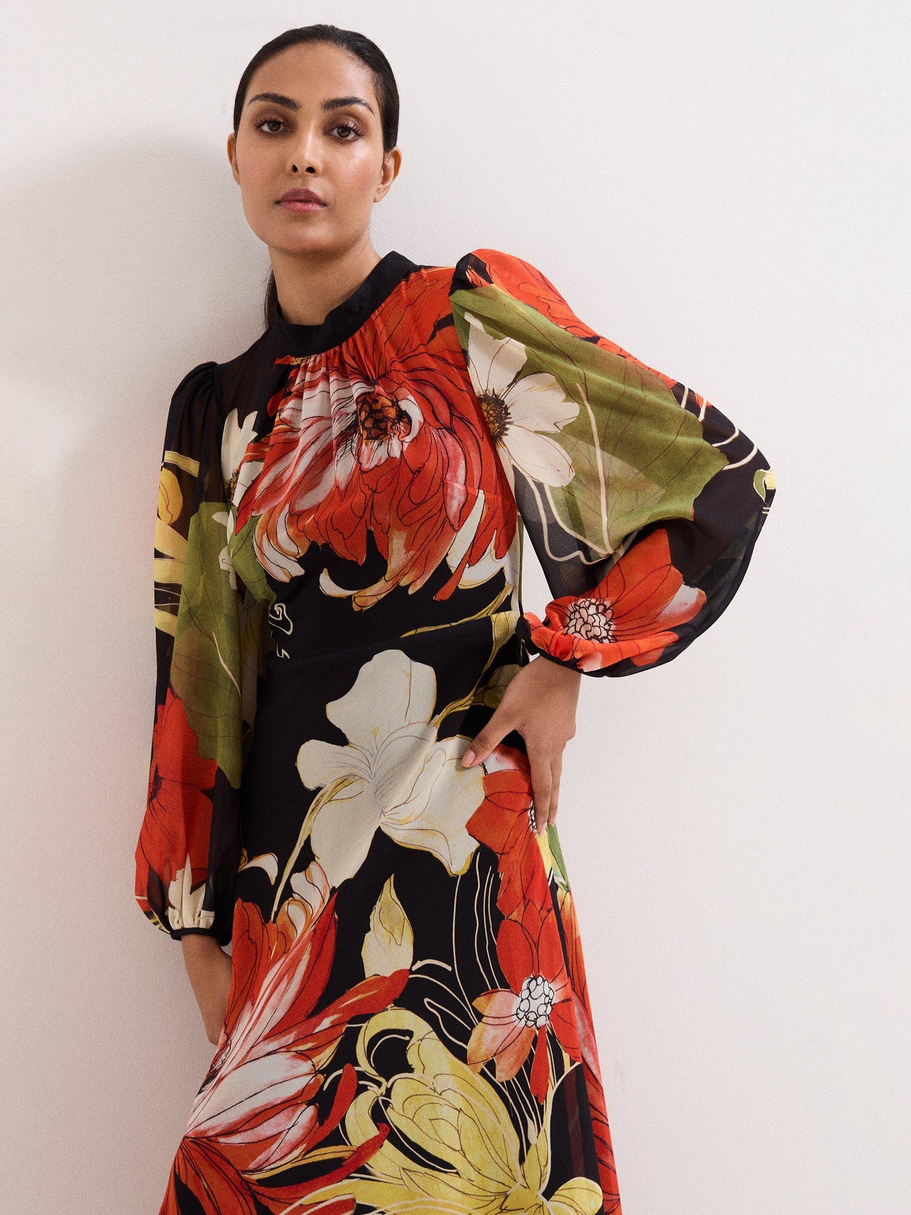 Product image 4 of 9, which shows Phase Eight Petite Eve Floral Maxi Dress, Multi, 10