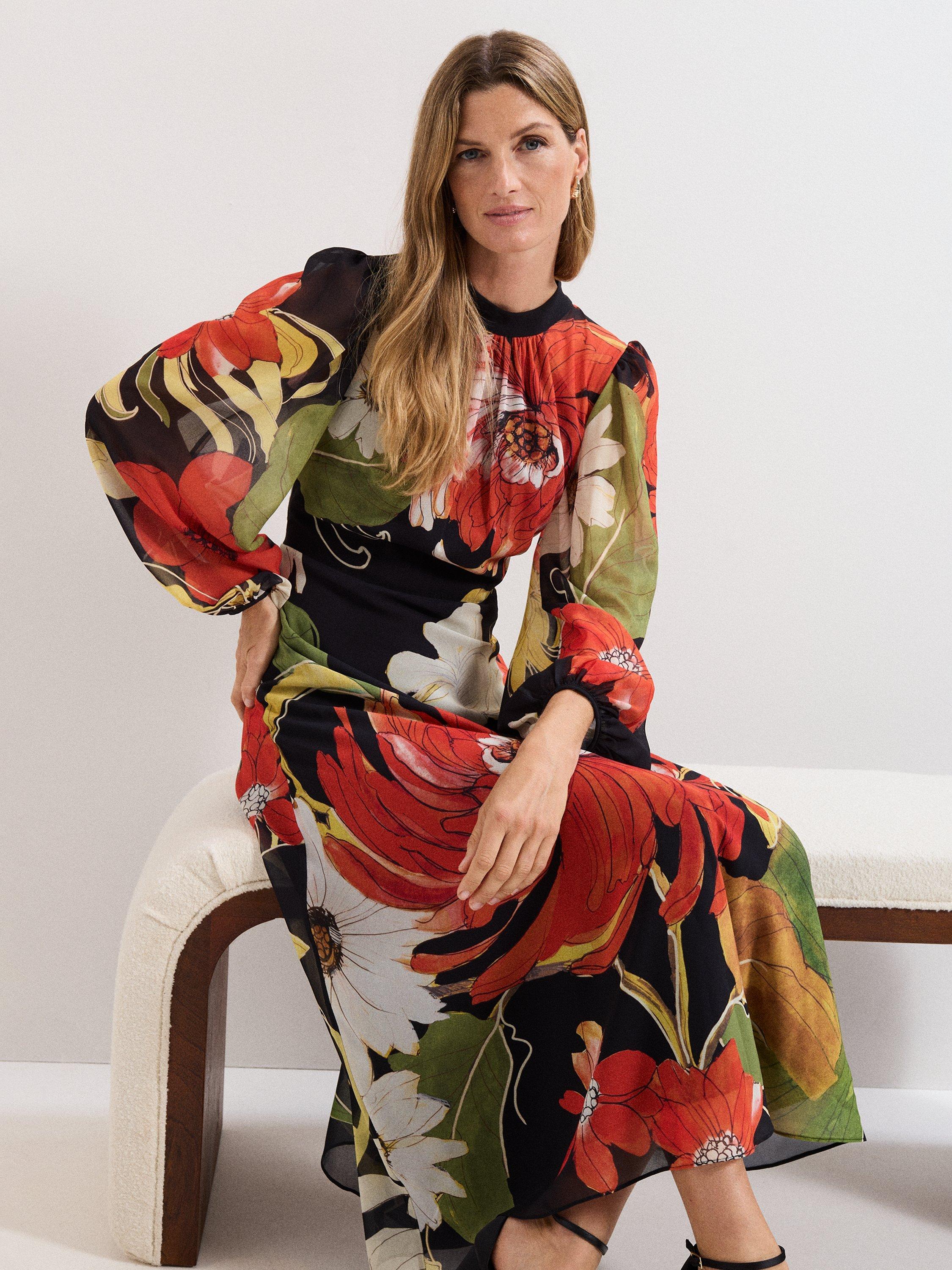 Product image 8 of 9, which shows Phase Eight Petite Eve Floral Maxi Dress, Multi, 10