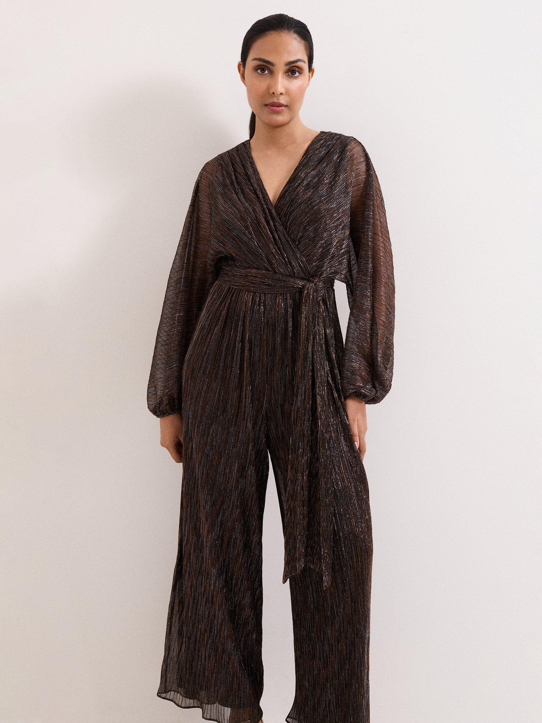 Product image 1 of 7, which shows Phase Eight Petite Rachel Metallic Jumpsuit, Gold, 6
