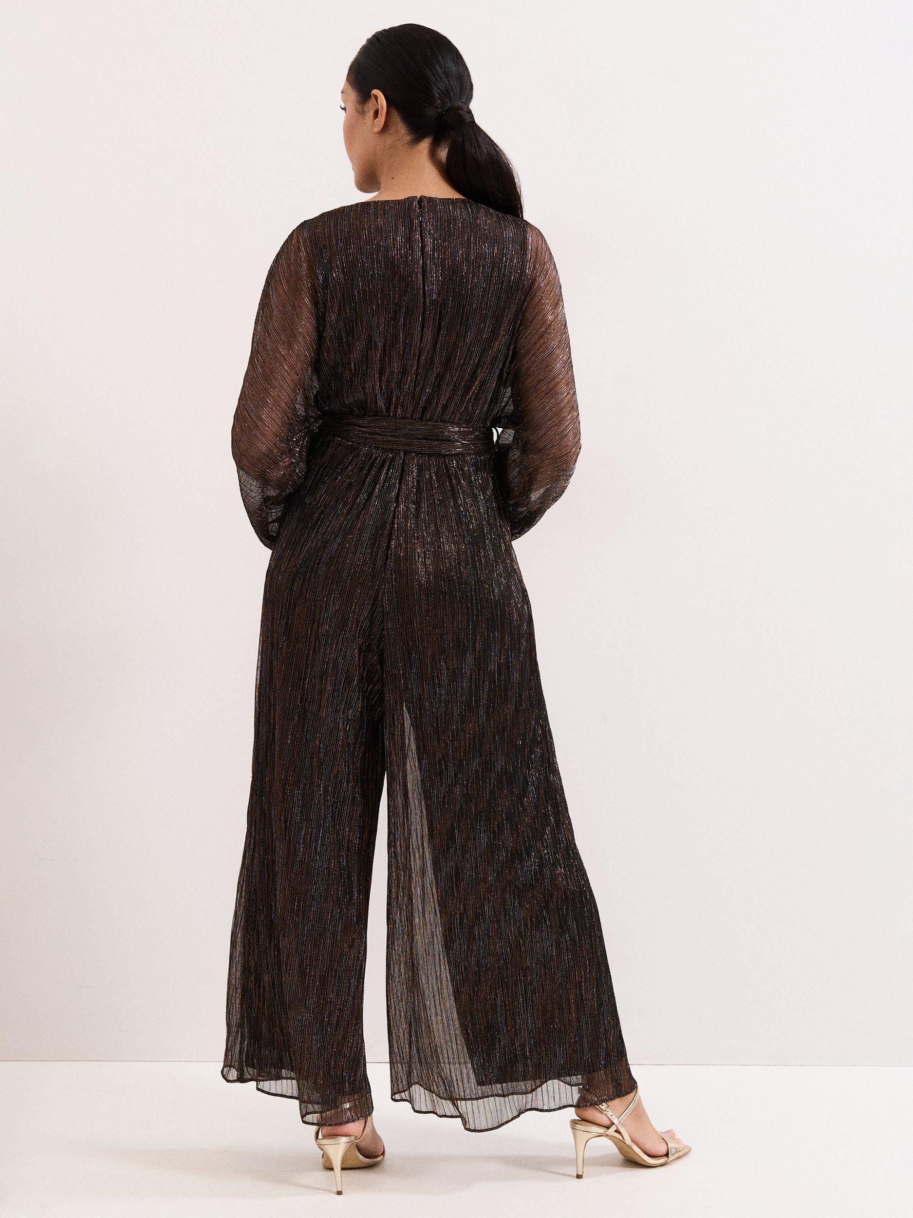 Product image 2 of 7, which shows Phase Eight Petite Rachel Metallic Jumpsuit, Gold, 6