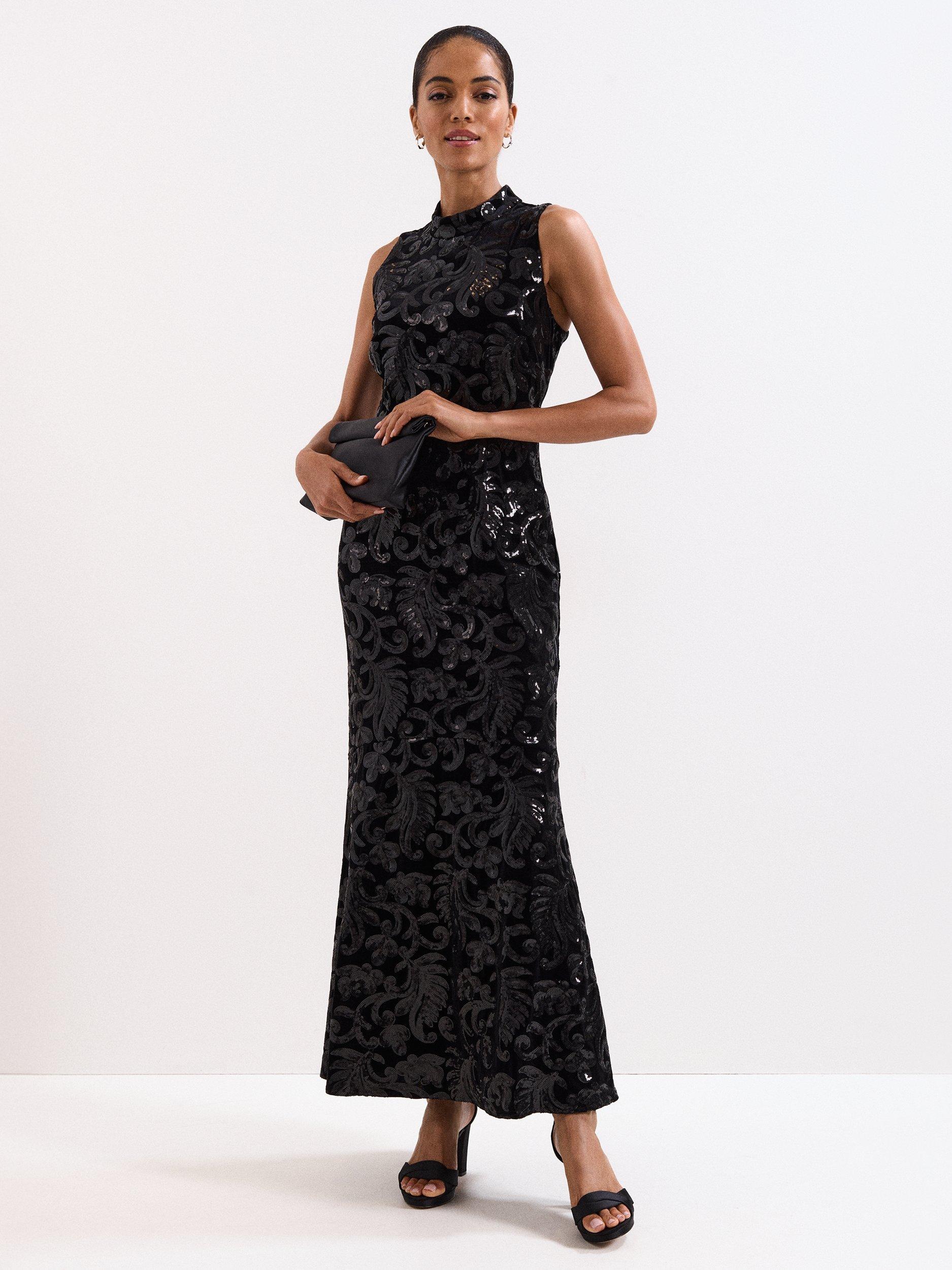 Product image 1 of 11, which shows Phase Eight Trudy Sequin Maxi Dress, Black, 6