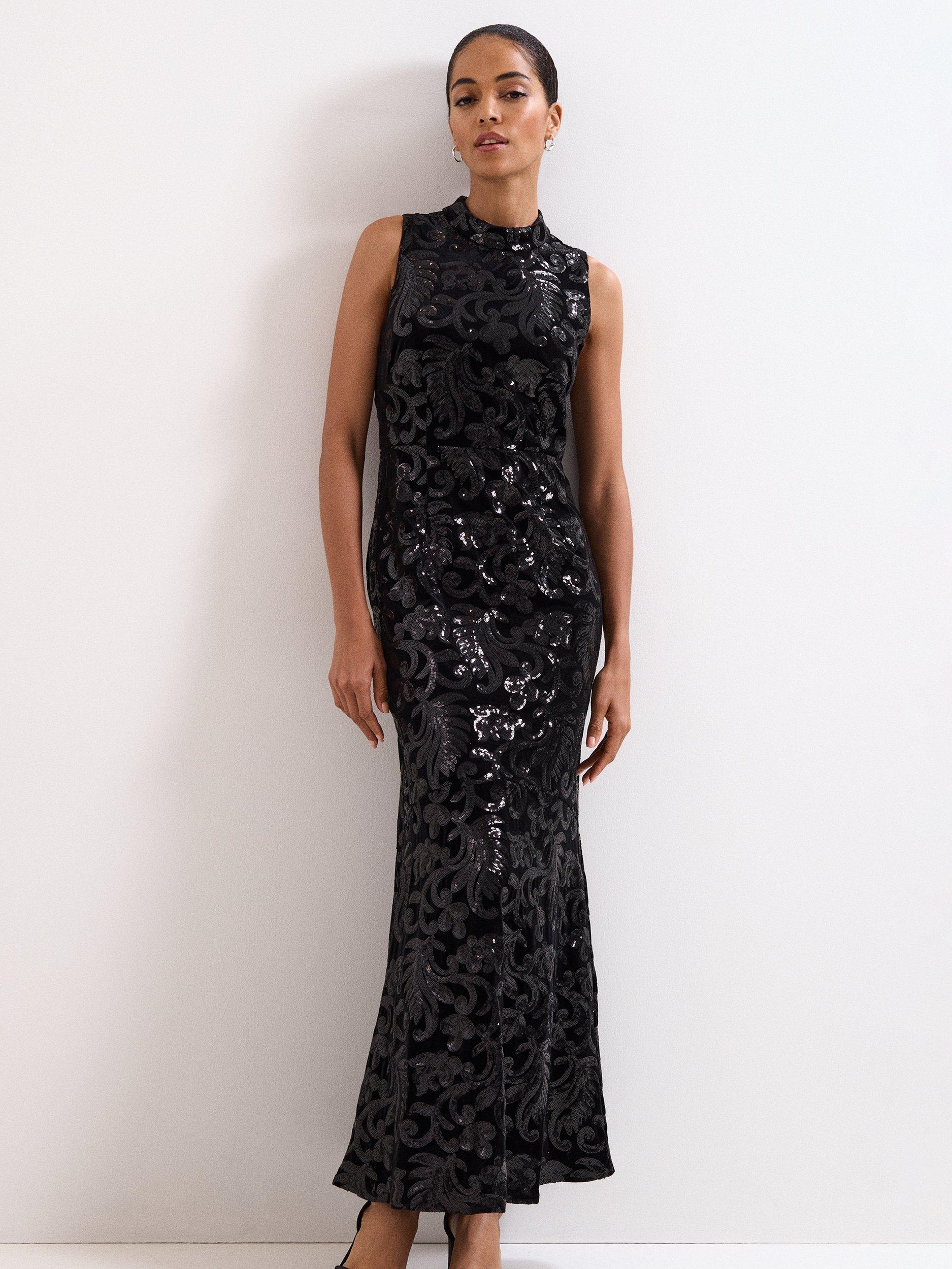 Product image 3 of 11, which shows Phase Eight Trudy Sequin Maxi Dress, Black, 6