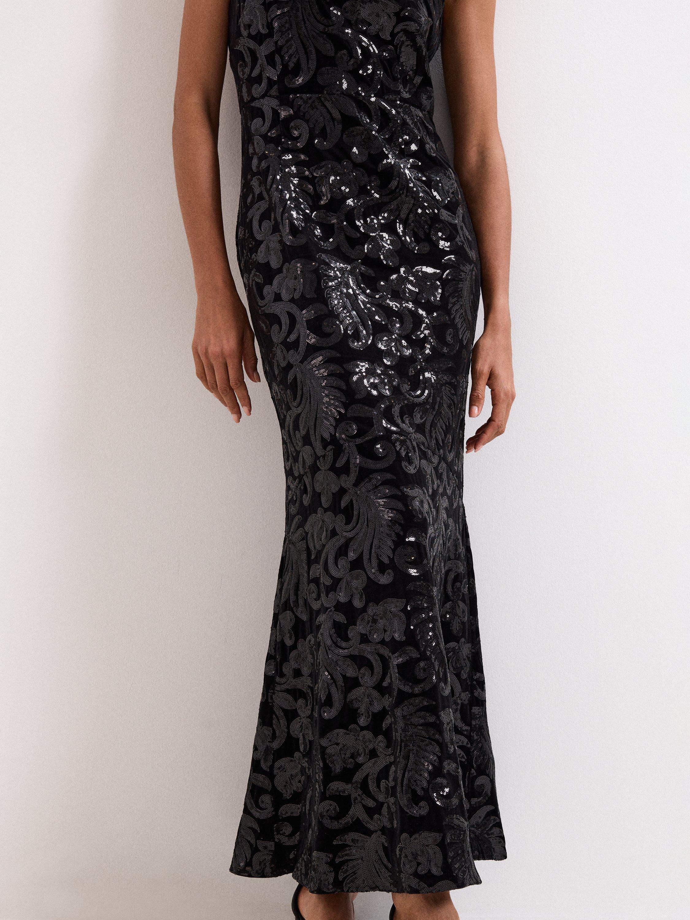Product image 8 of 11, which shows Phase Eight Trudy Sequin Maxi Dress, Black, 6
