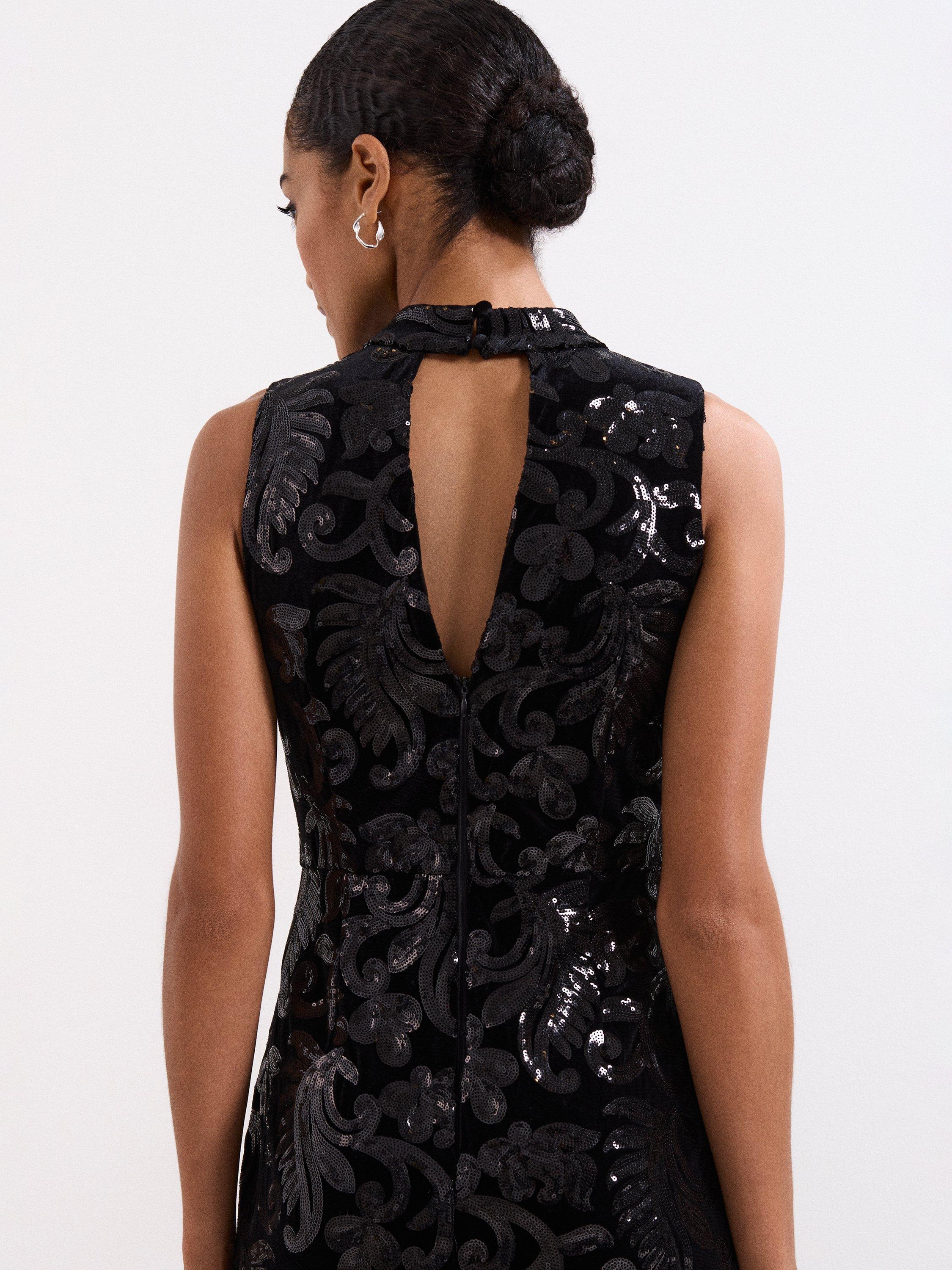 Product image 9 of 11, which shows Phase Eight Trudy Sequin Maxi Dress, Black, 6