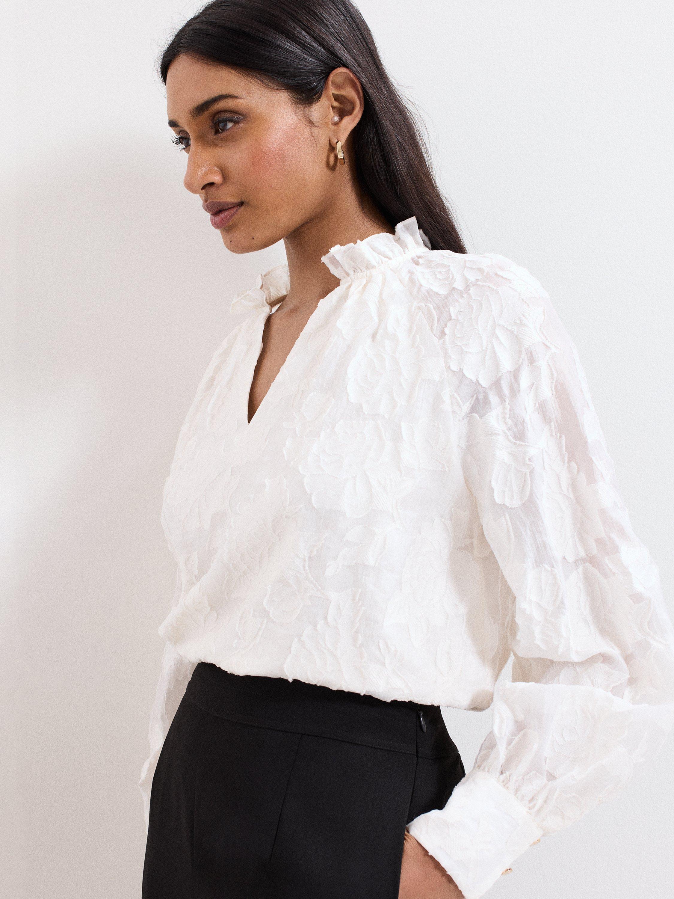 Product image 1 of 8, which shows Phase Eight Amal Floral Textured Blouse, Cream, 10