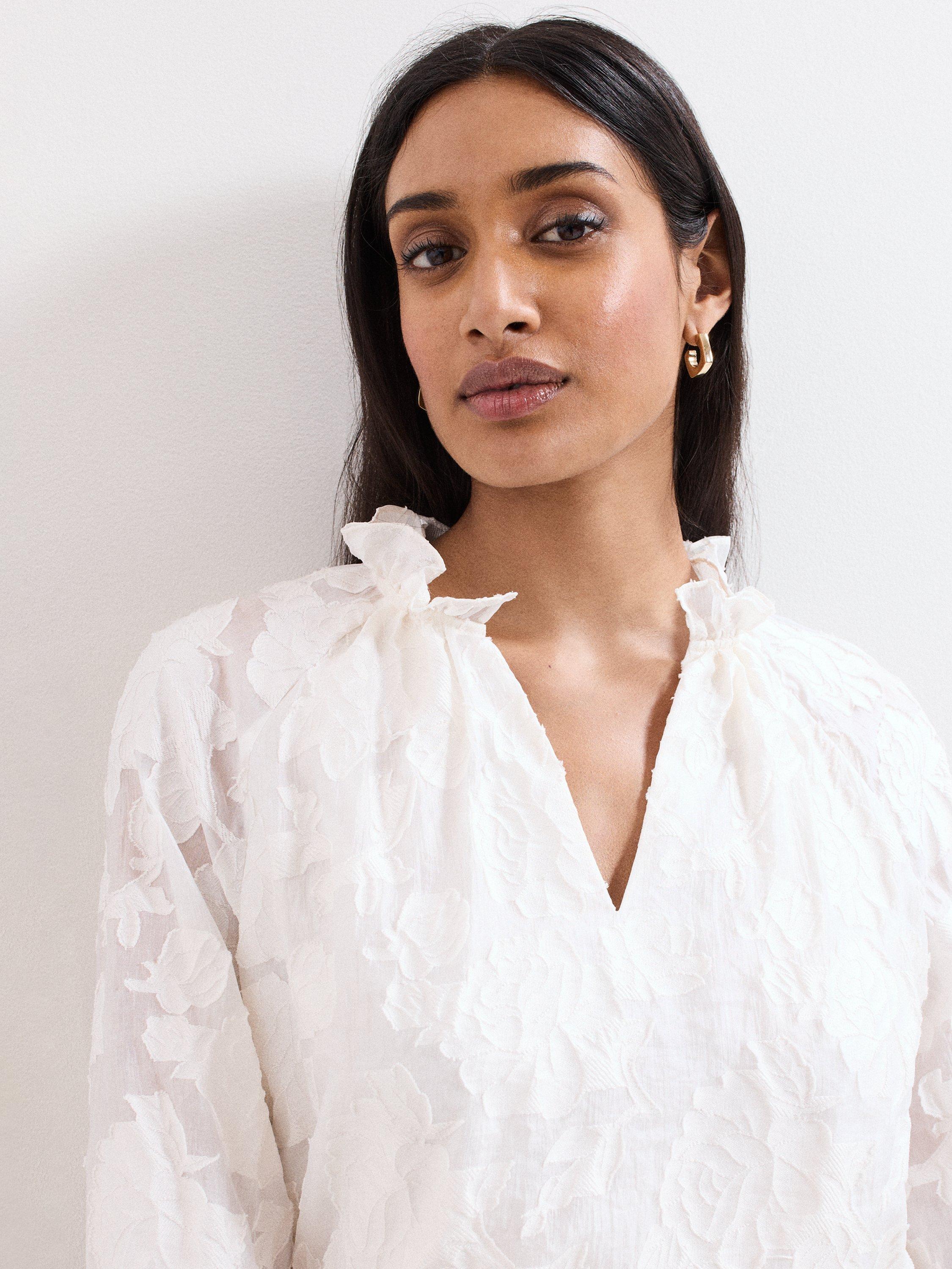 Product image 4 of 8, which shows Phase Eight Amal Floral Textured Blouse, Cream, 10