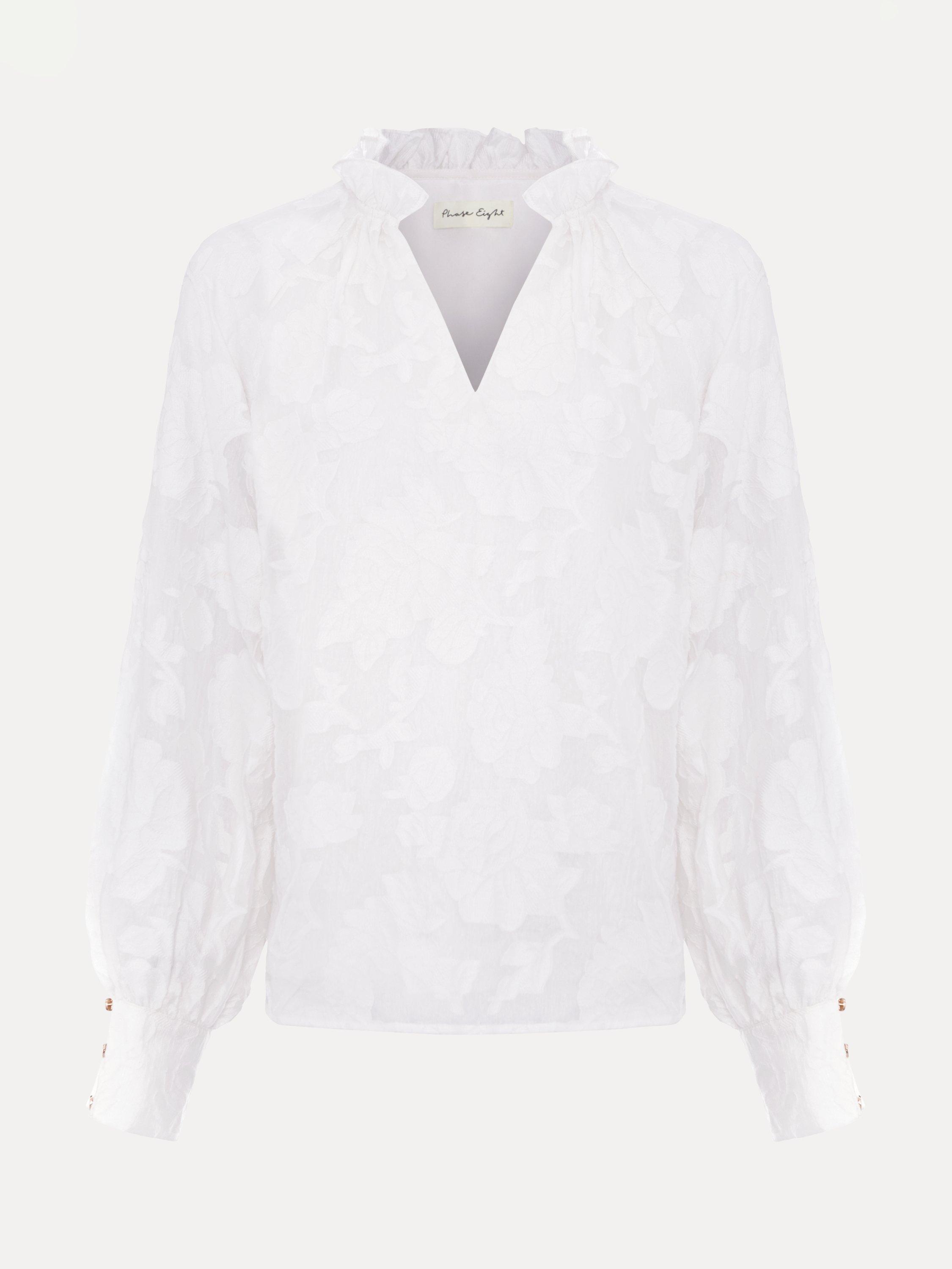 Product image 5 of 8, which shows Phase Eight Amal Floral Textured Blouse, Cream, 10