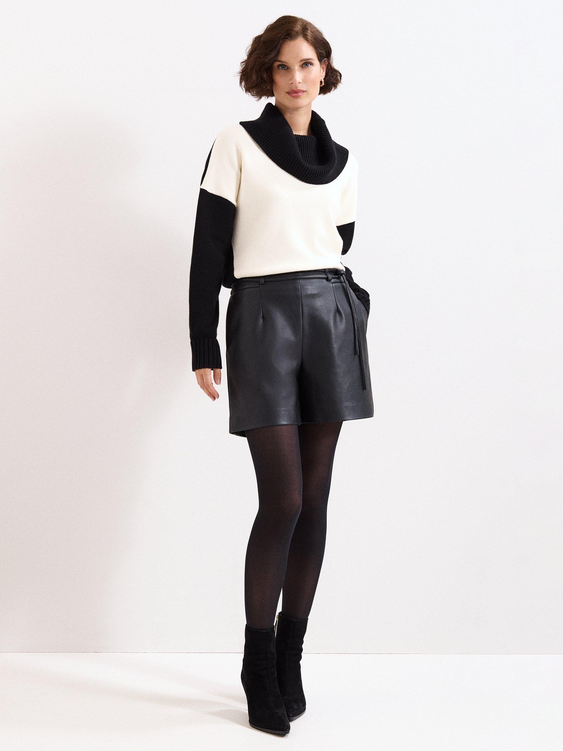 Product image 3 of 7, which shows Phase Eight Finlay Faux Leather Shorts, Black, 10
